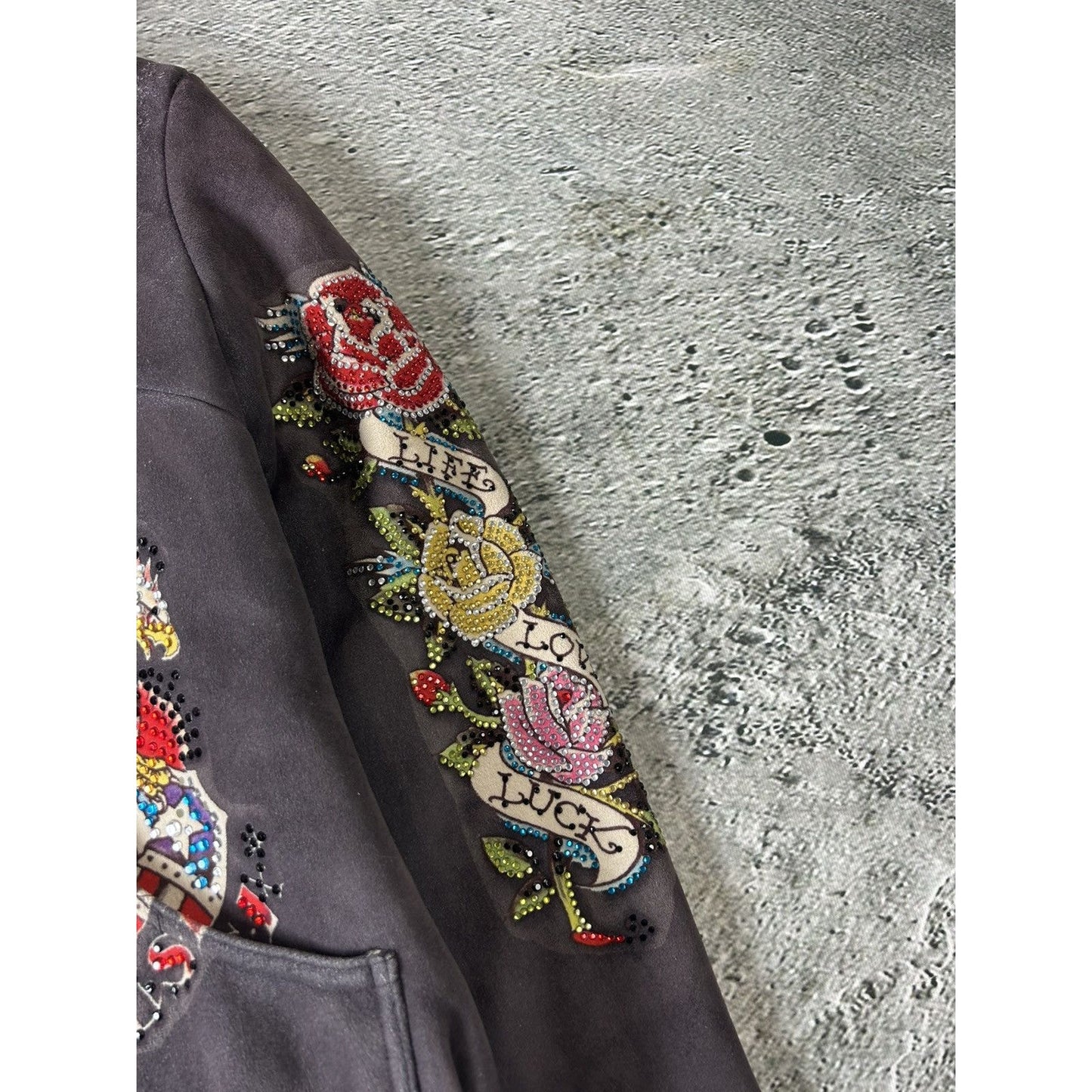 Ed Hardy Christian Audigier vintage zip hoodie black teddy