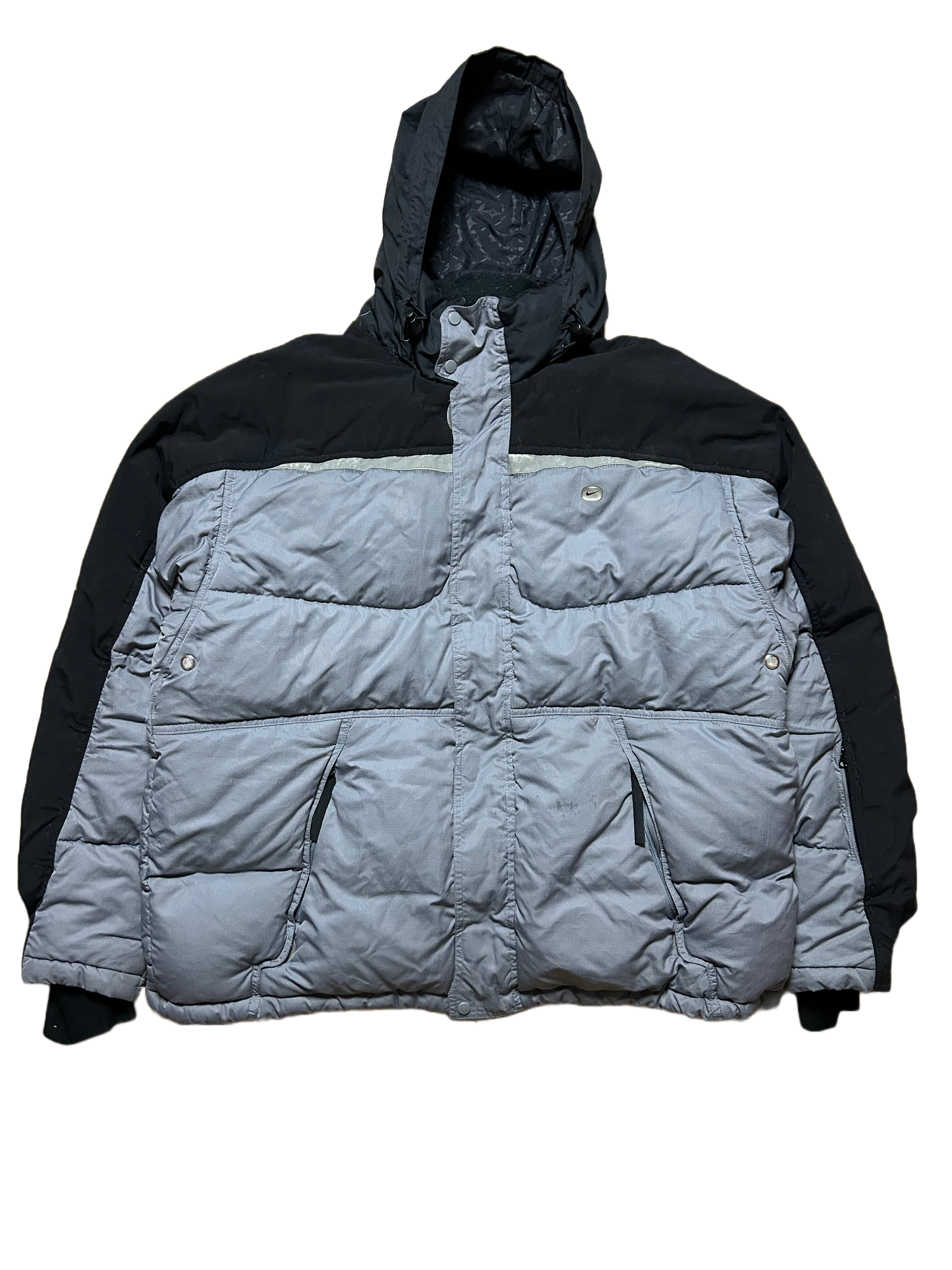 Nike vintage grey / black puffer jacket small hex logo 2000s