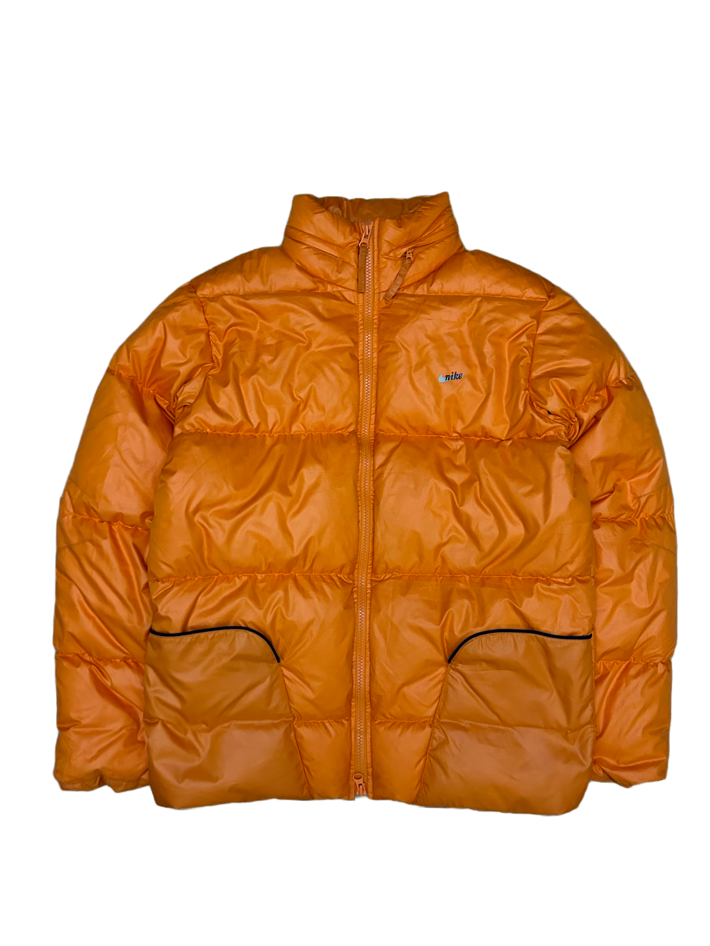 Nike vintage orange puffer jacket small swoosh 2000s