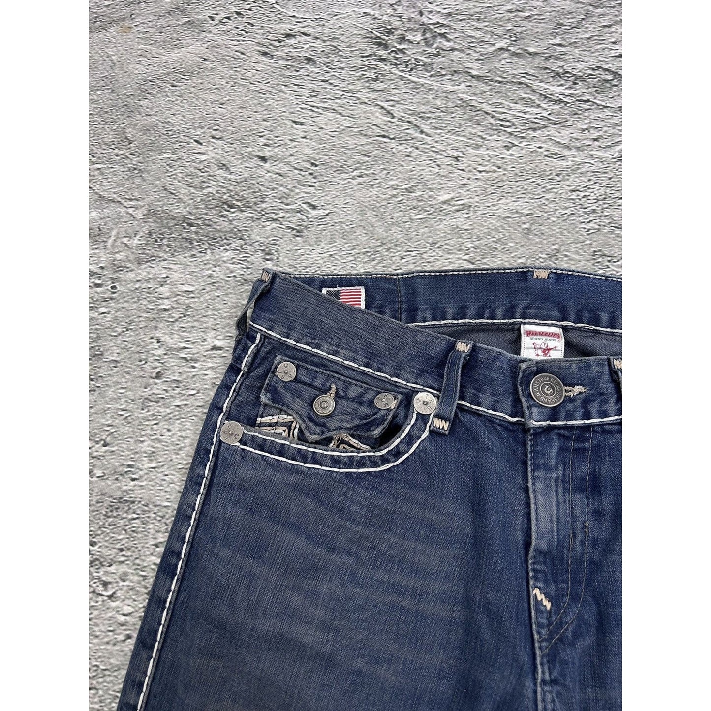 True Religion vintage navy blue jeans Ricky thick stitching