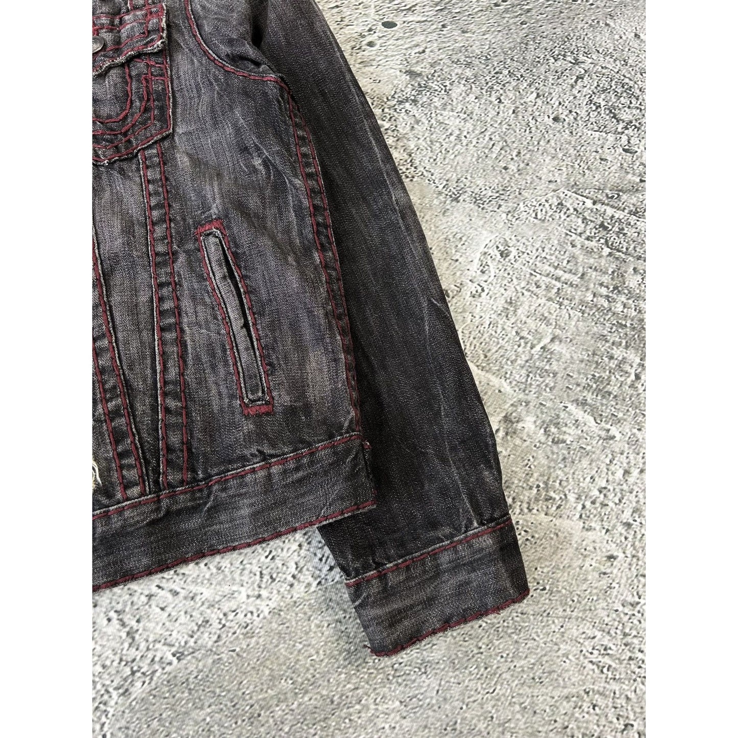True Religion denim jacket black red contrast stitching Y2K