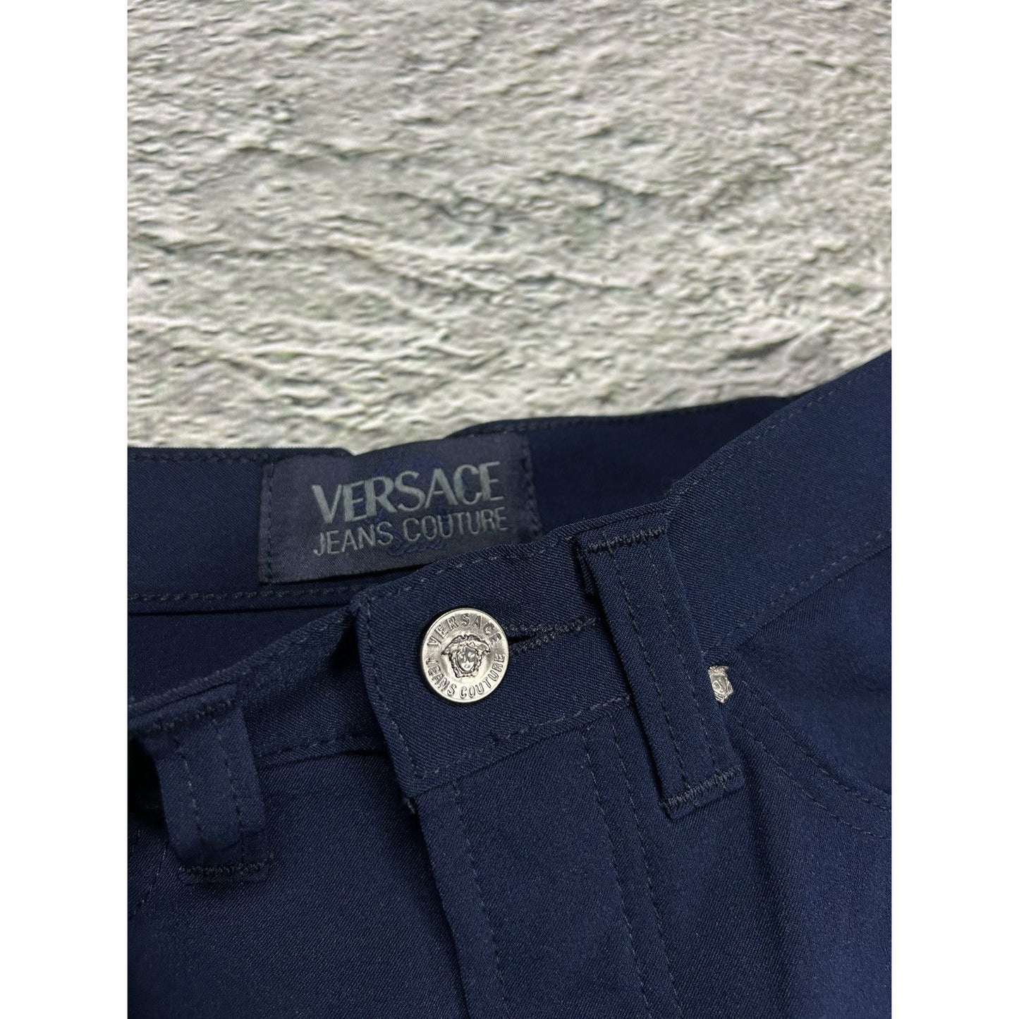 Versace Pants navy blue high rise slim jeans couture