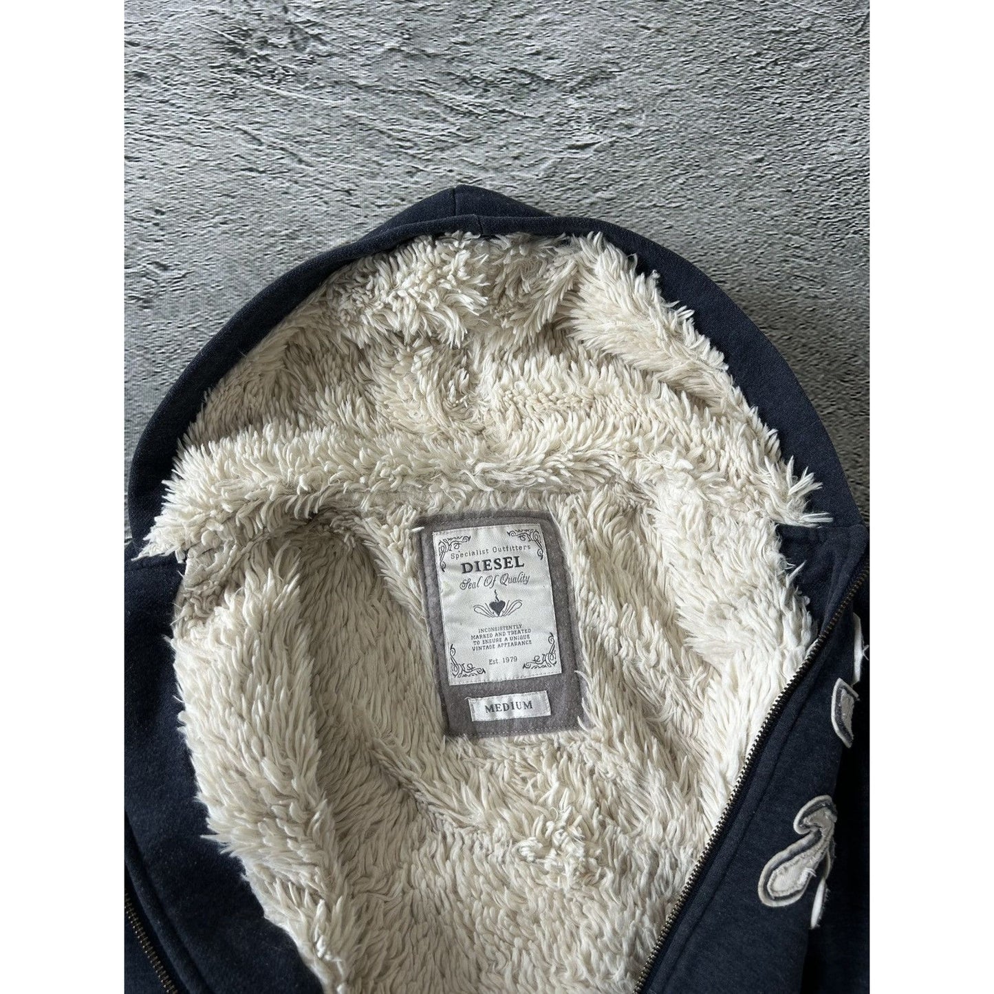 Diesel vintage zip hoodie teddy fur Y2K navy