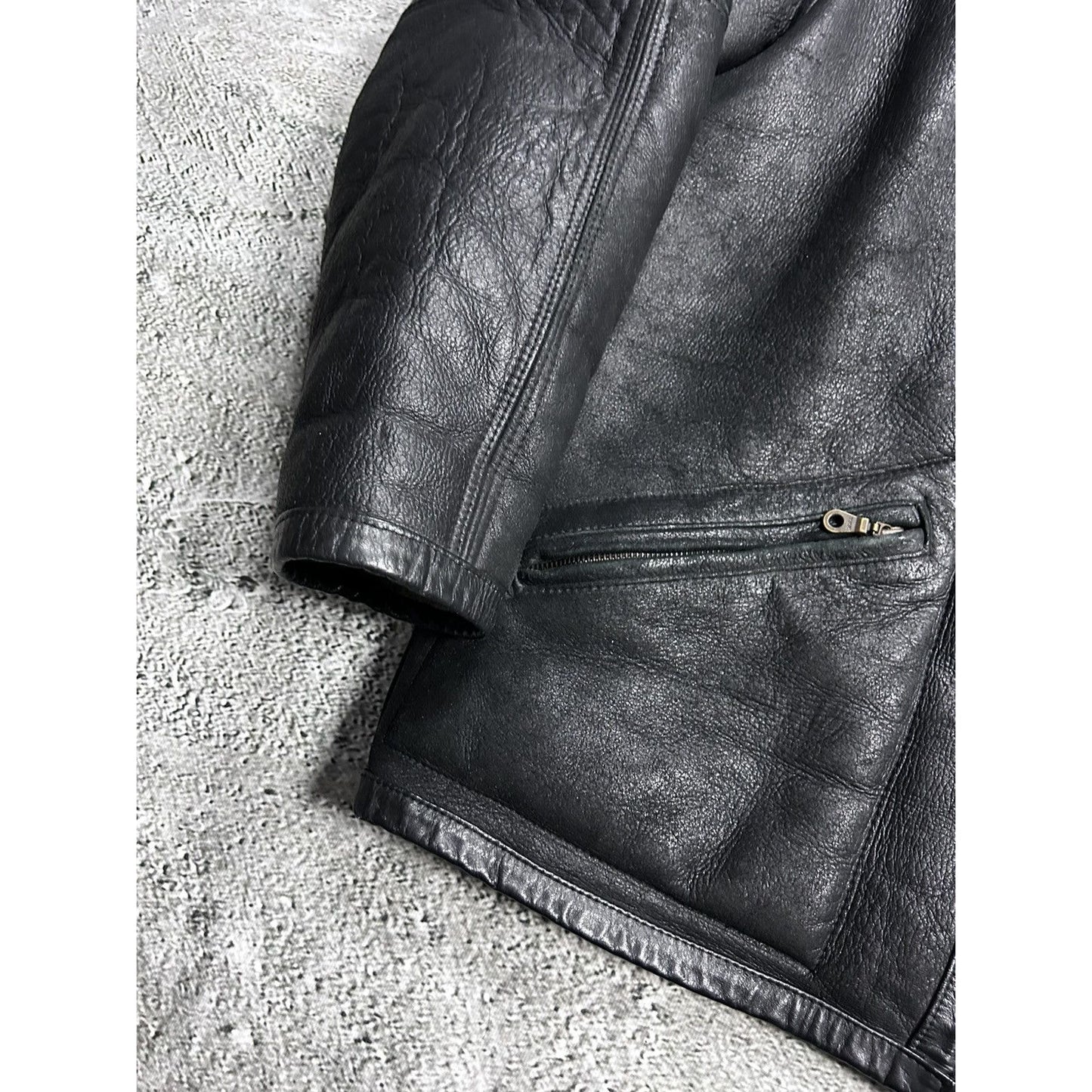 Pelle Pelle leather jacket sherpa fur black big logo 90s