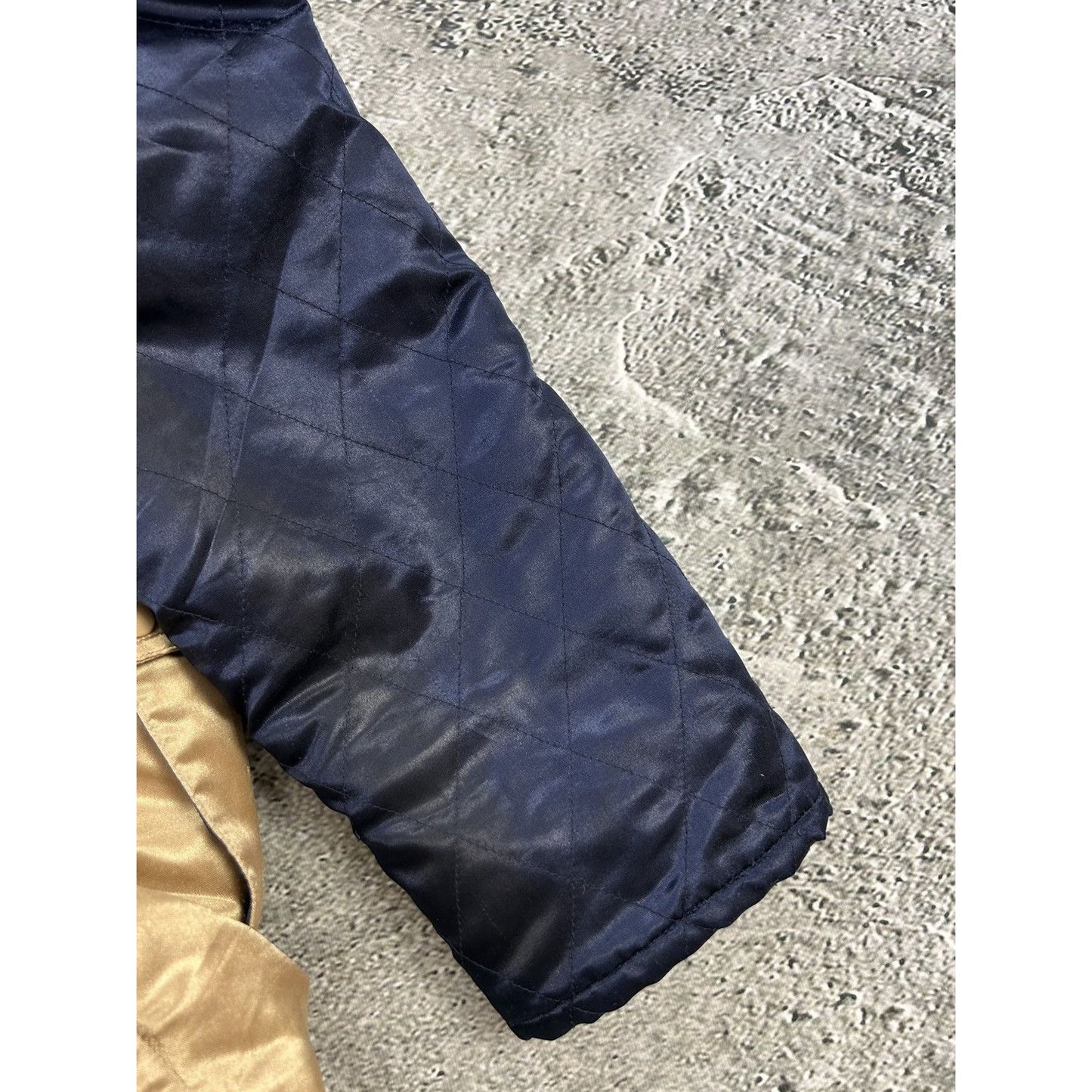 Supreme Quilted Satin Gold/Navy Parka Jacket Big Logo AW14