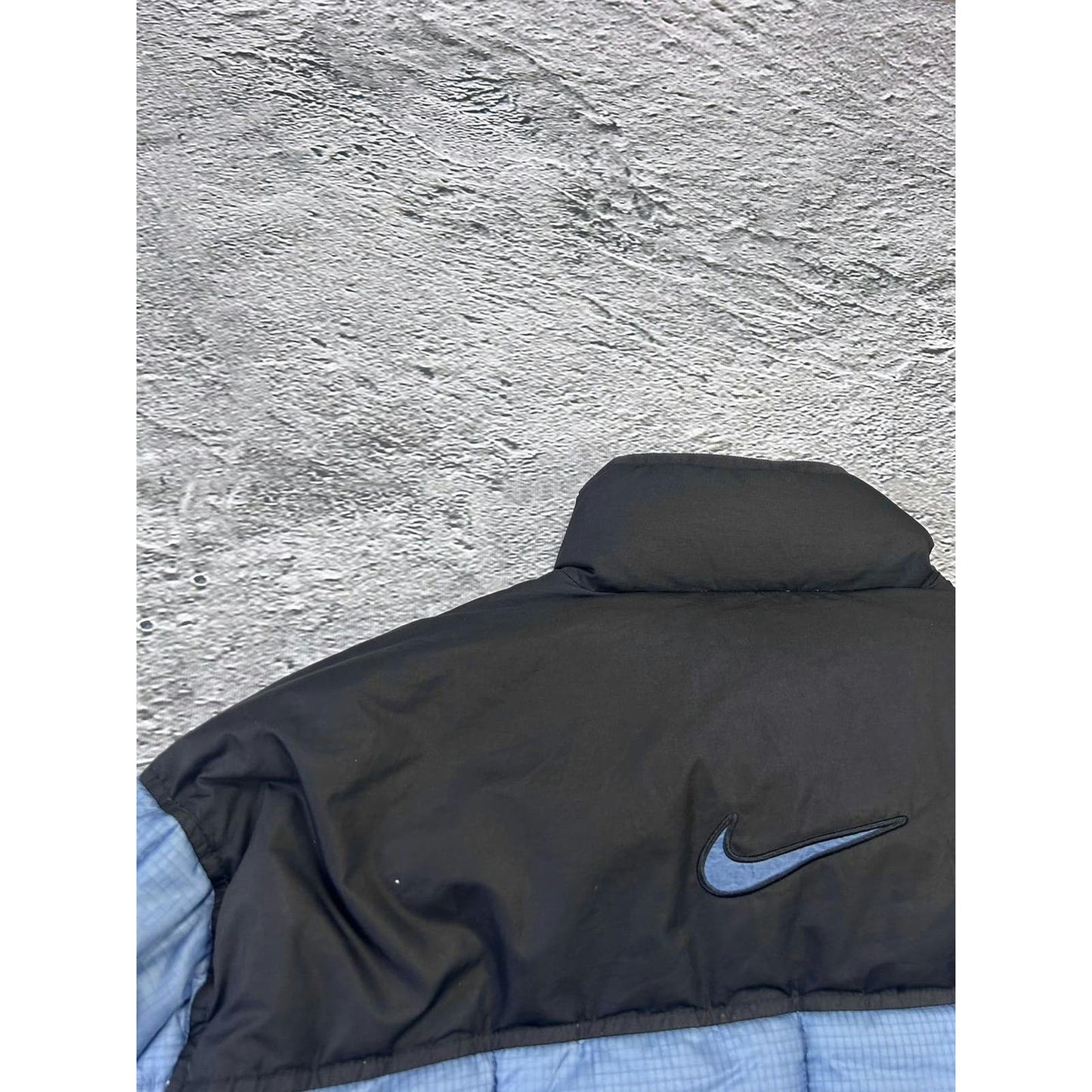 Nike puffer jacket big logo baby blue vintage 90s black