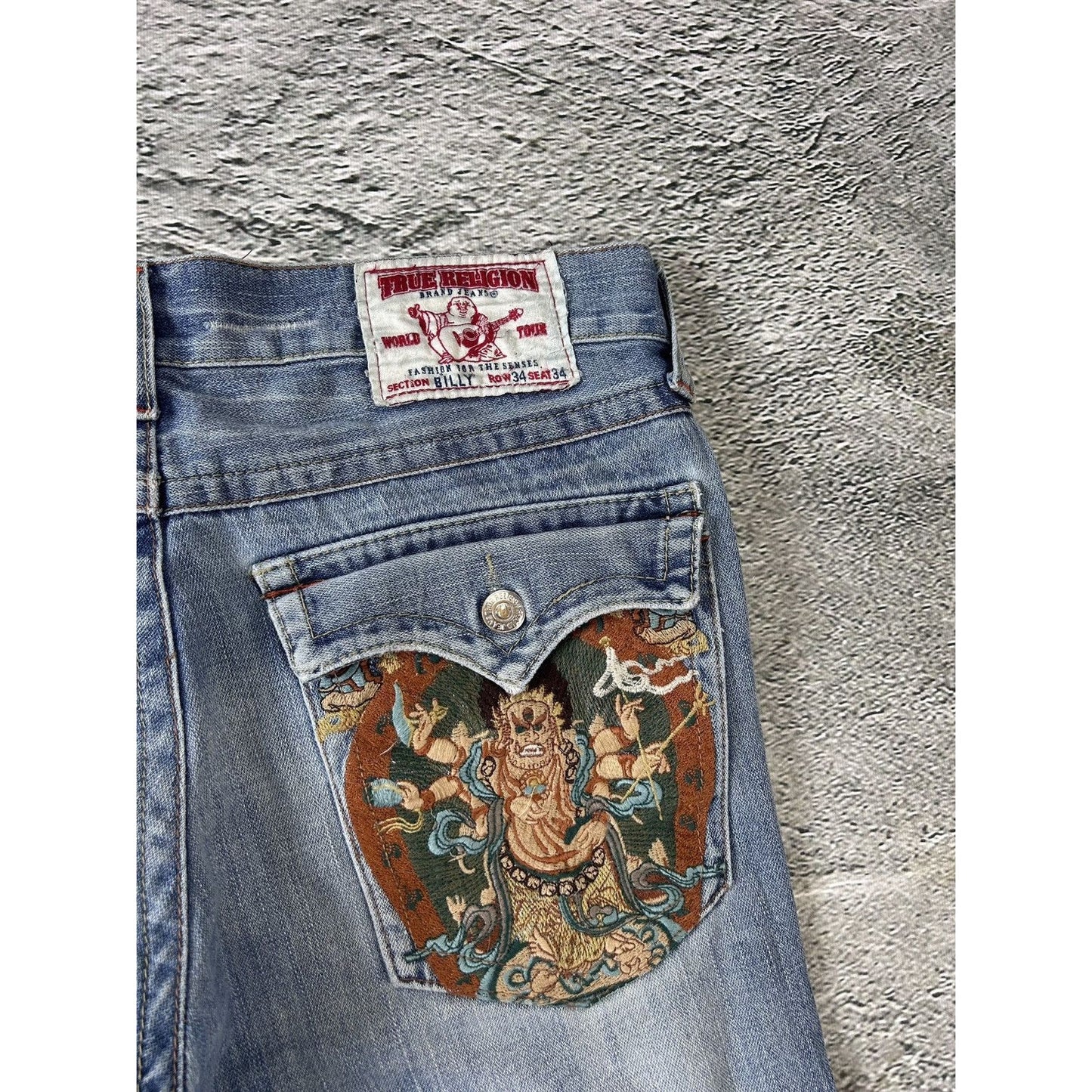True Religion blue jeans Billy embroidery big logo Y2K denim