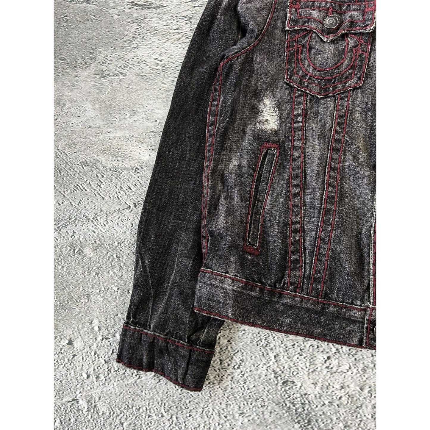 True Religion denim jacket black red contrast stitching Y2K