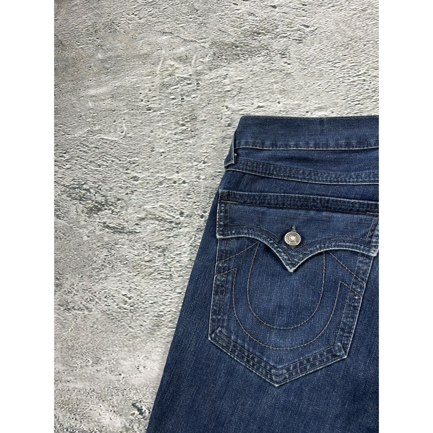 True Religion jorts denim shorts navy black stitching Ricky