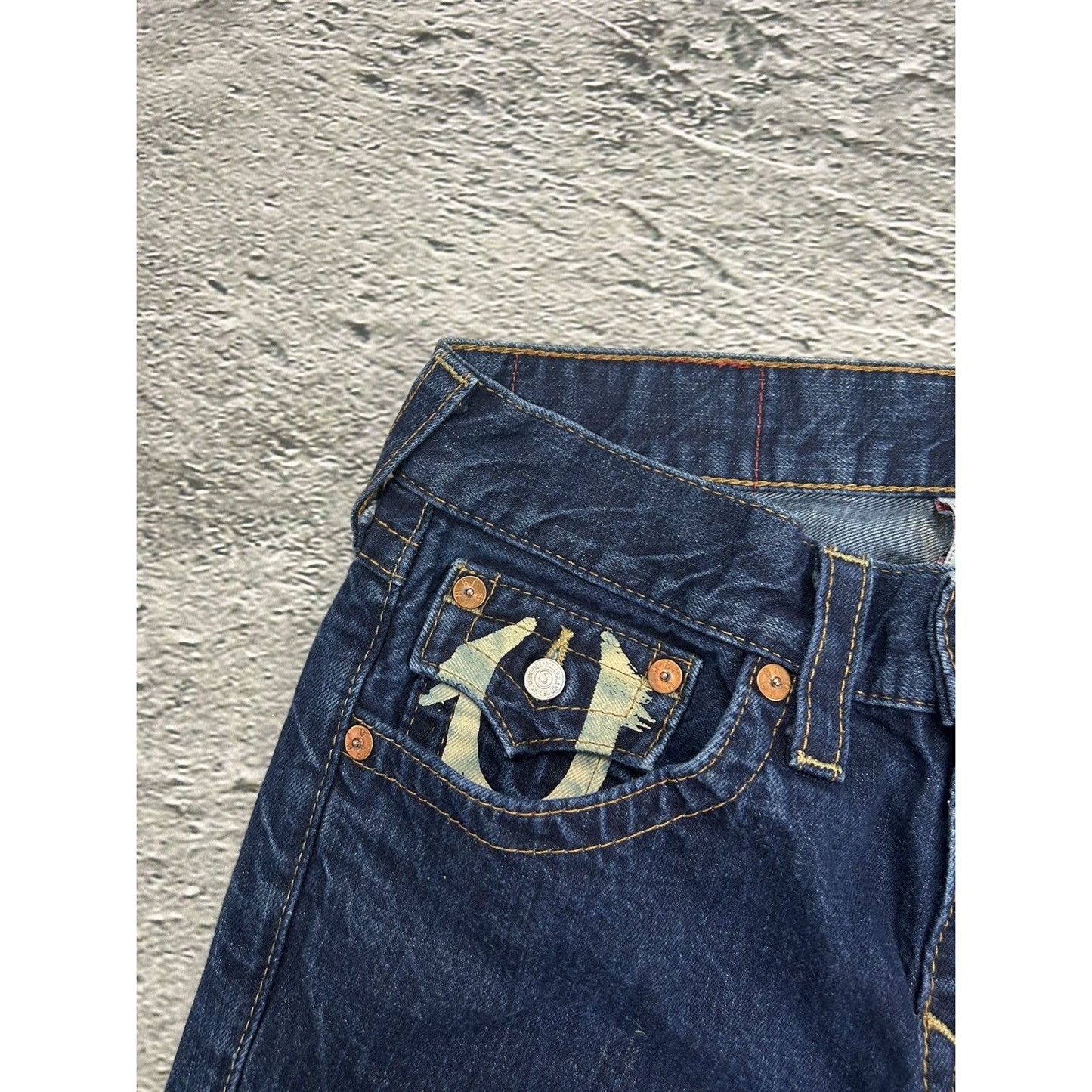 True Religion jeans flared big logo painted blue Y2K Billy
