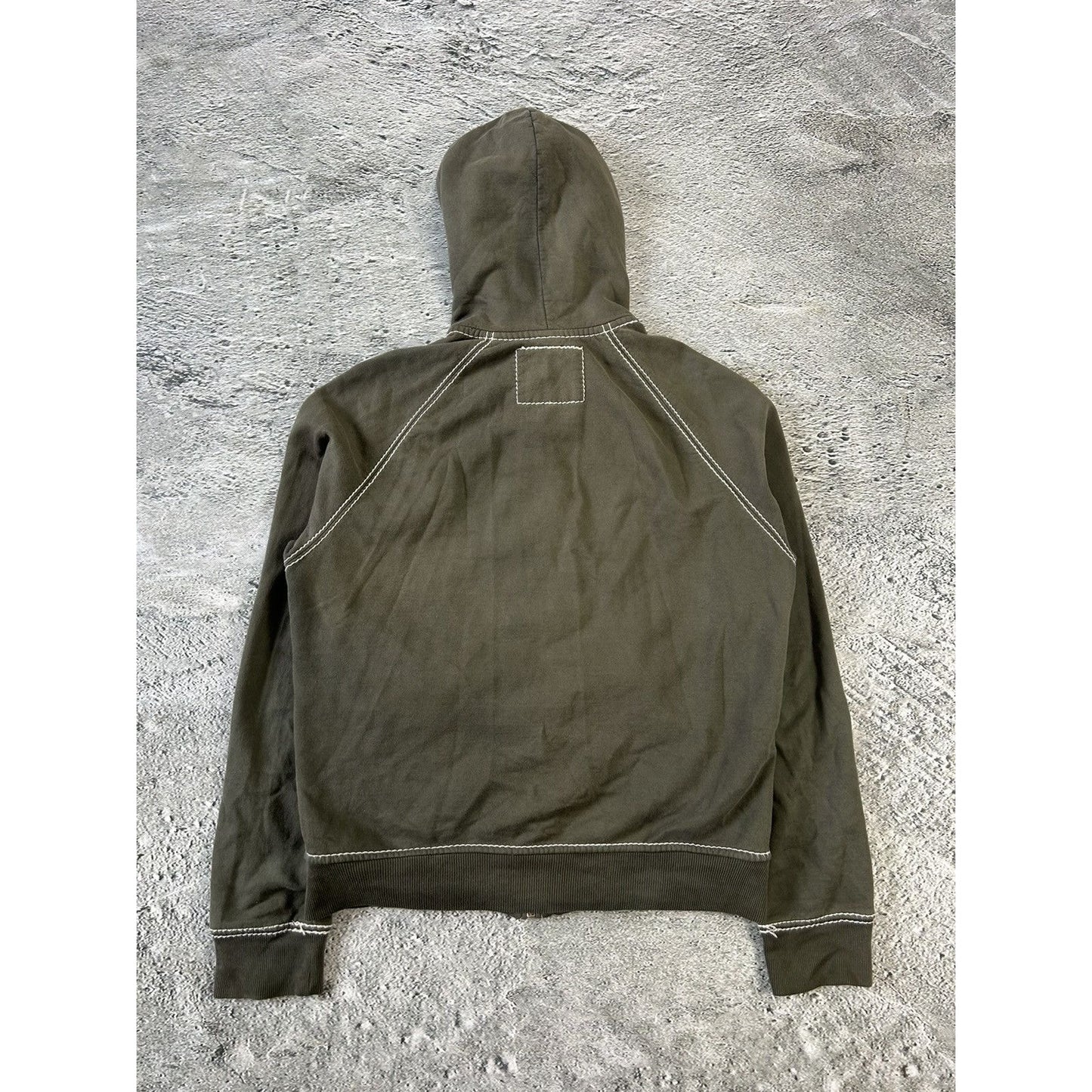 True Religion vintage zip hoodie khaki thick stitching Y2K