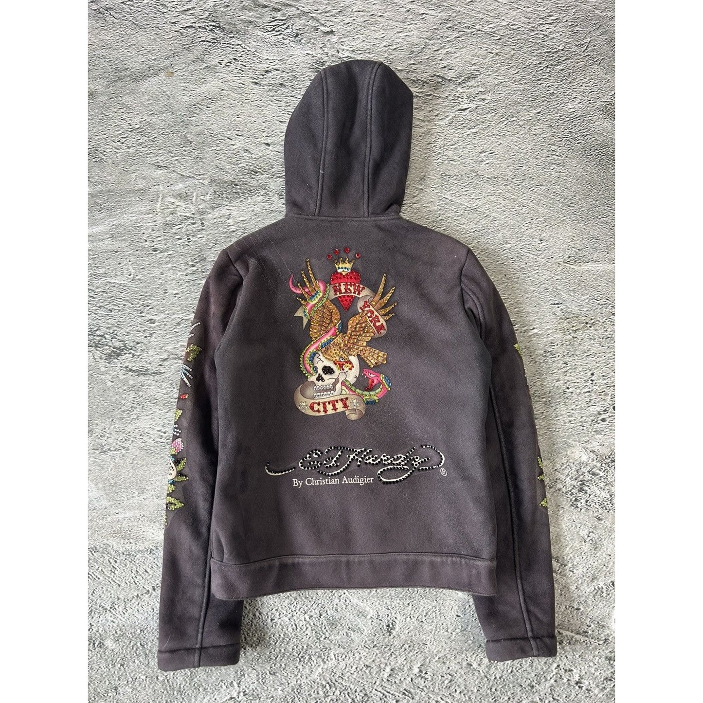 Ed Hardy Christian Audigier vintage zip hoodie black teddy