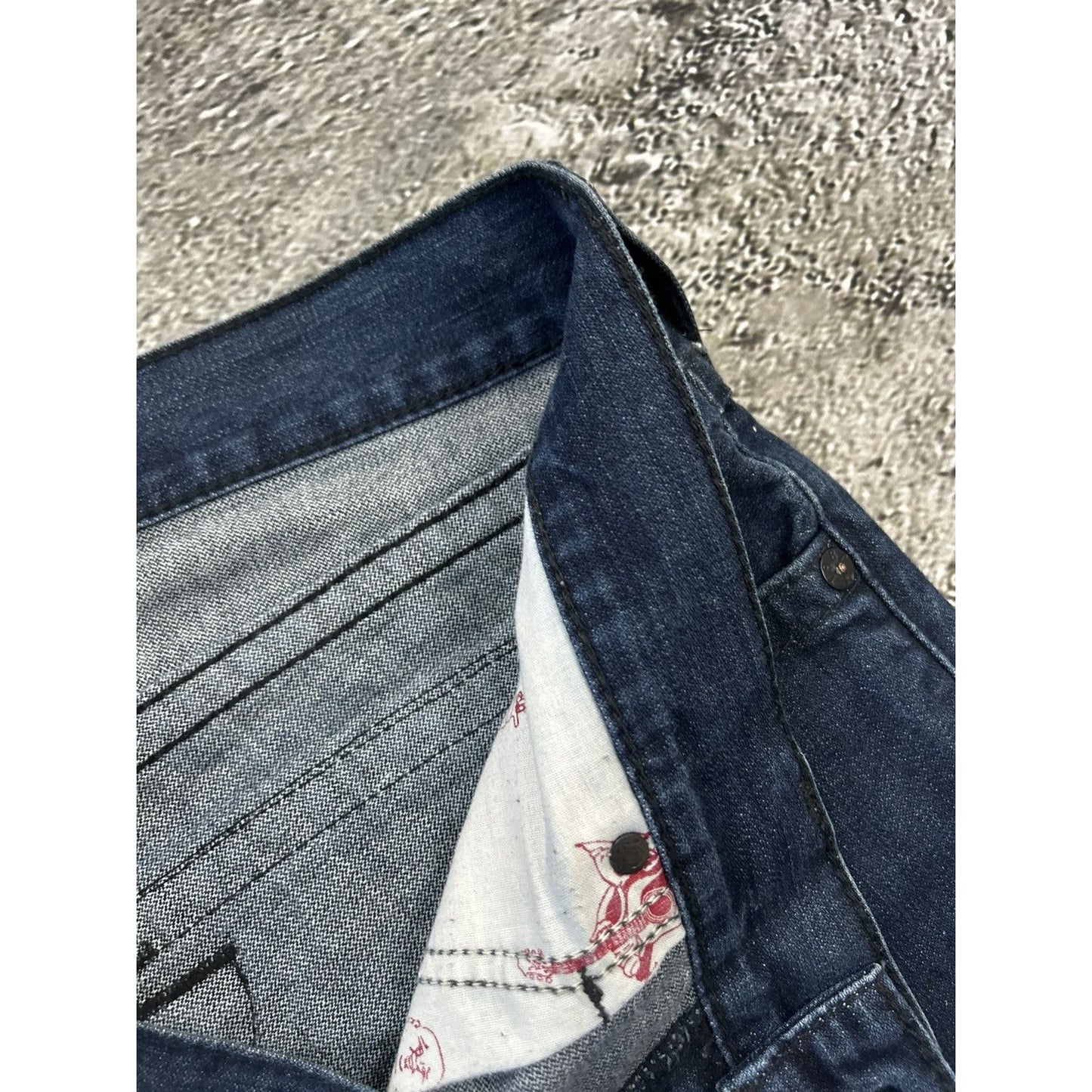 True Religion navy jeans black thick stitching Y2K