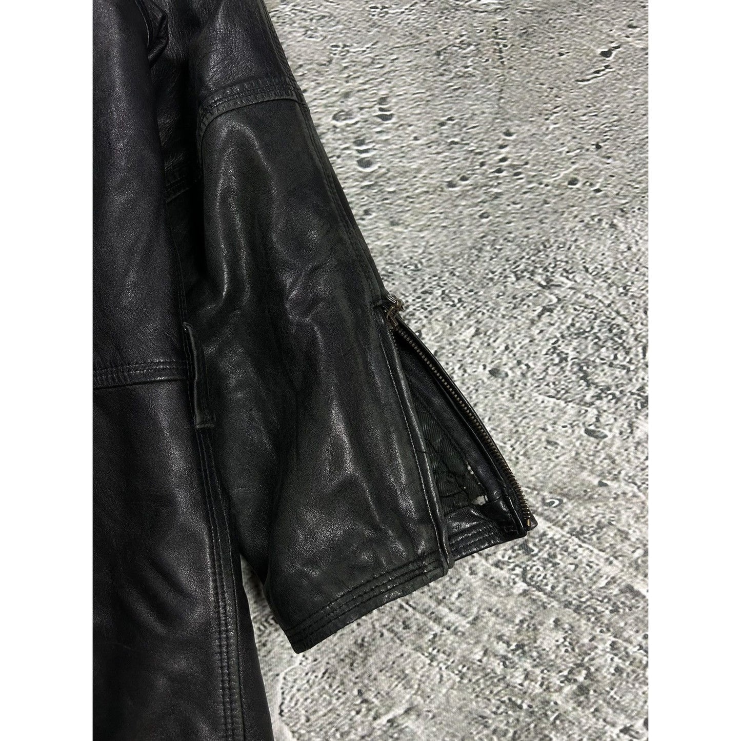 Versace V2 leather coat jacket sherpa black 90s