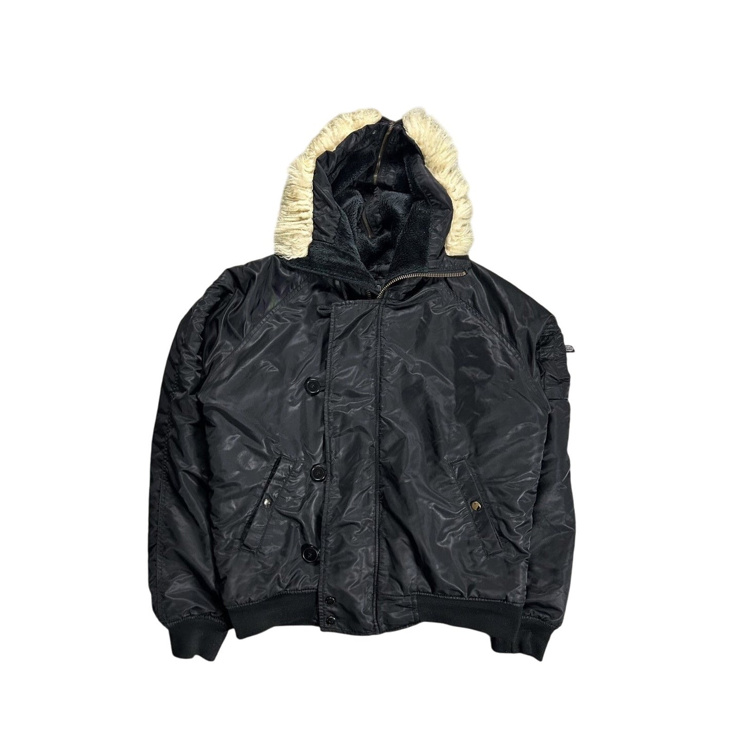 Vintage bomber jacket with fur hooded full zip