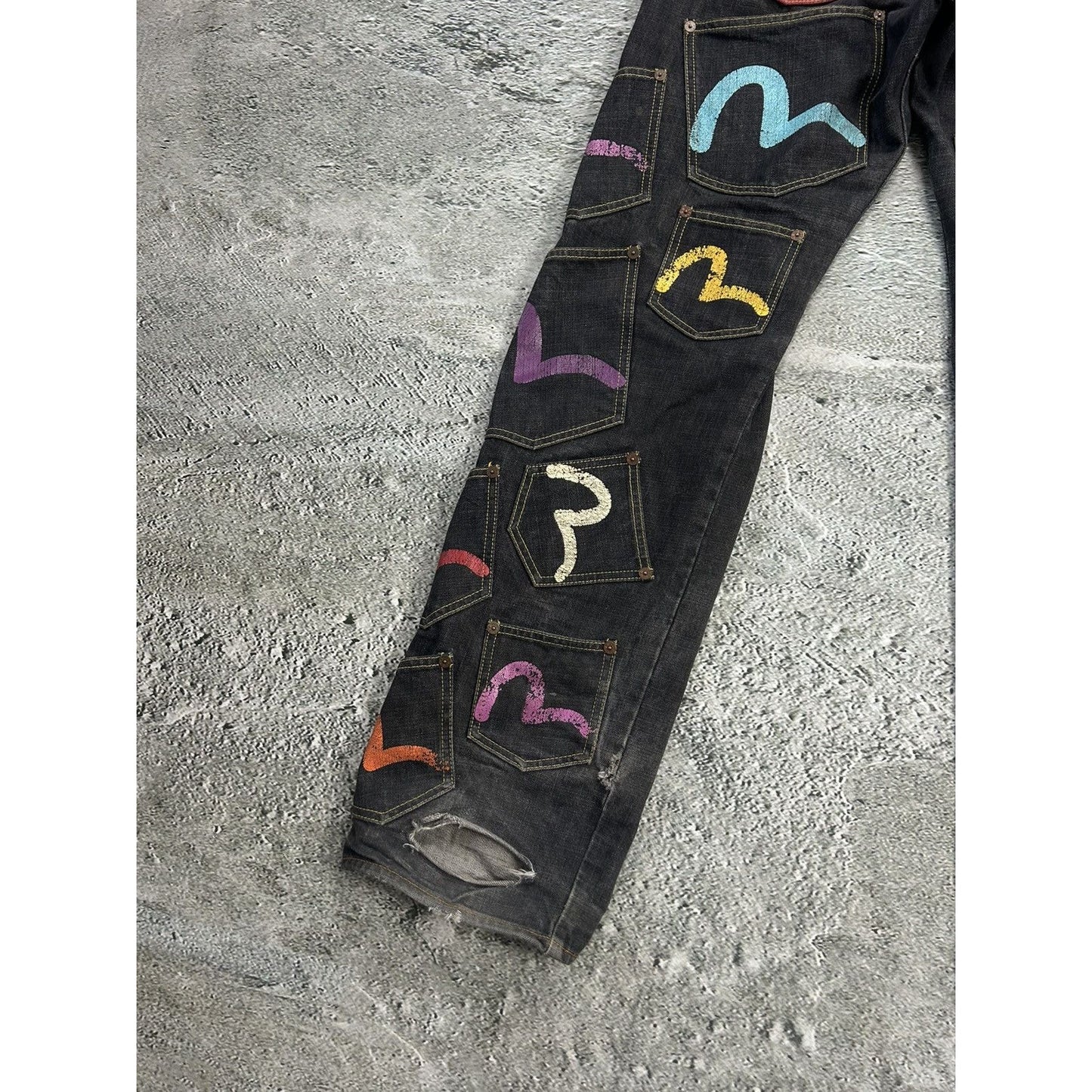 Evisu multipocket jeans multicolor vintage selvedge denim