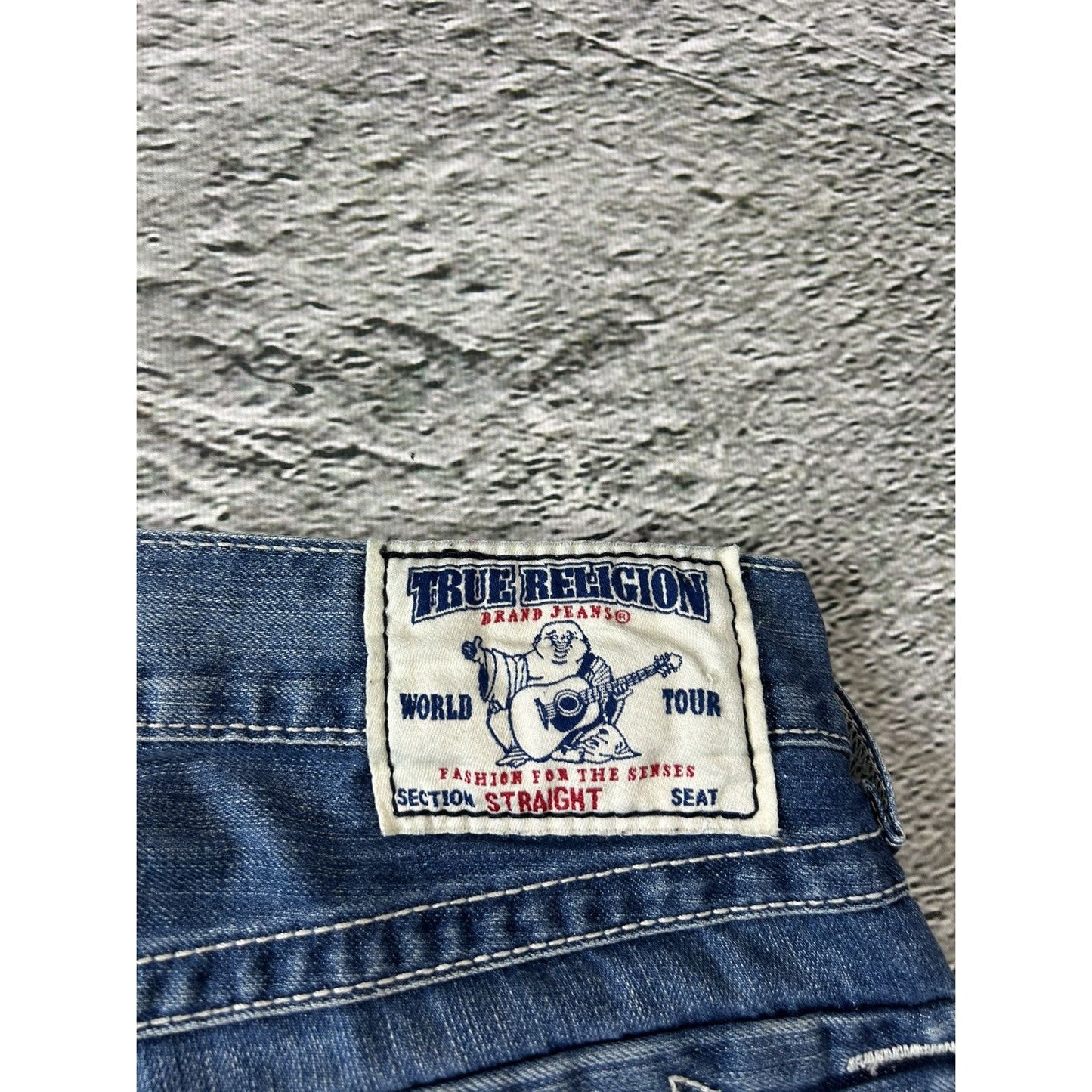 True Religion blue jeans white thick stitching straight Y2K
