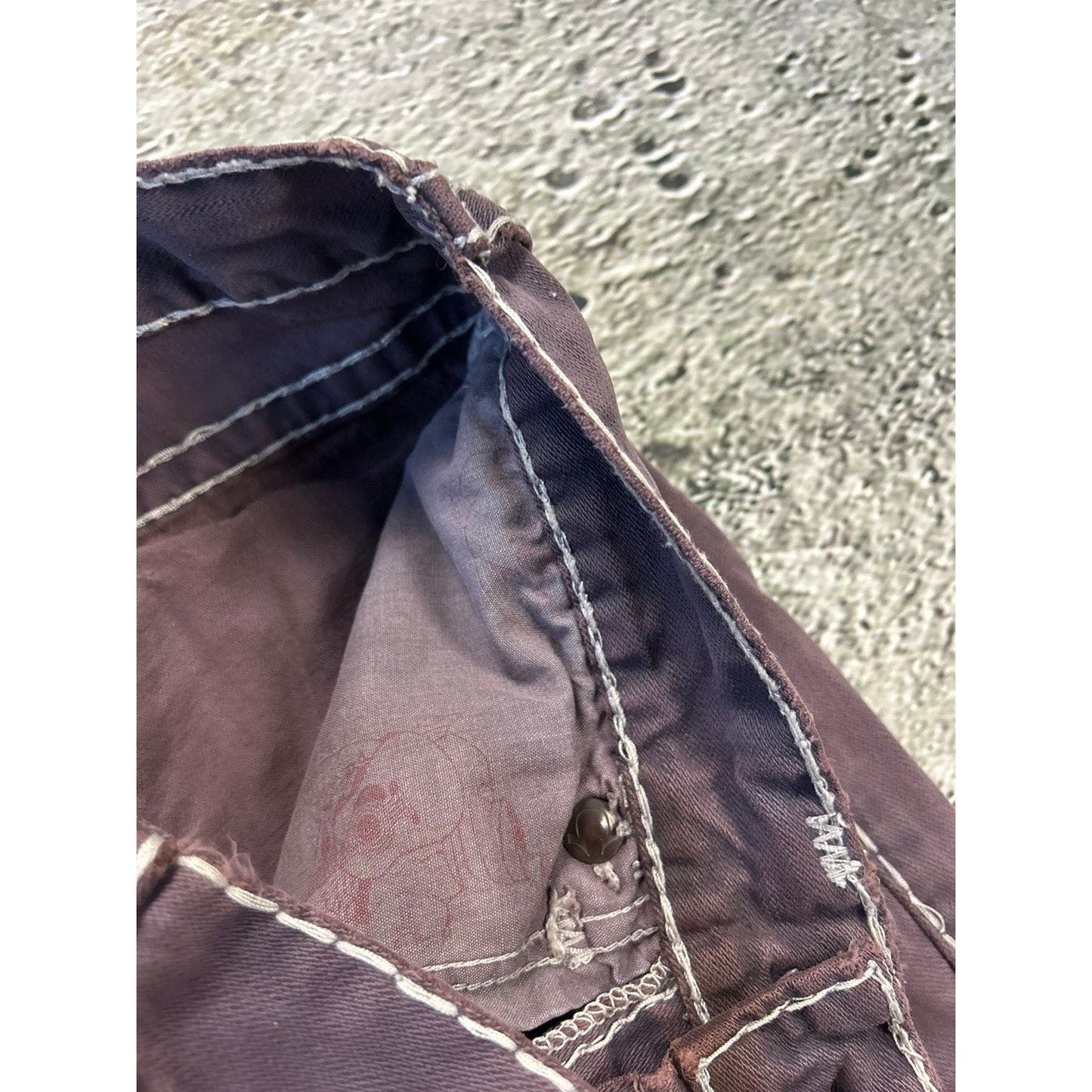 True Religion vintage brown jeans white stitching faded Y2K