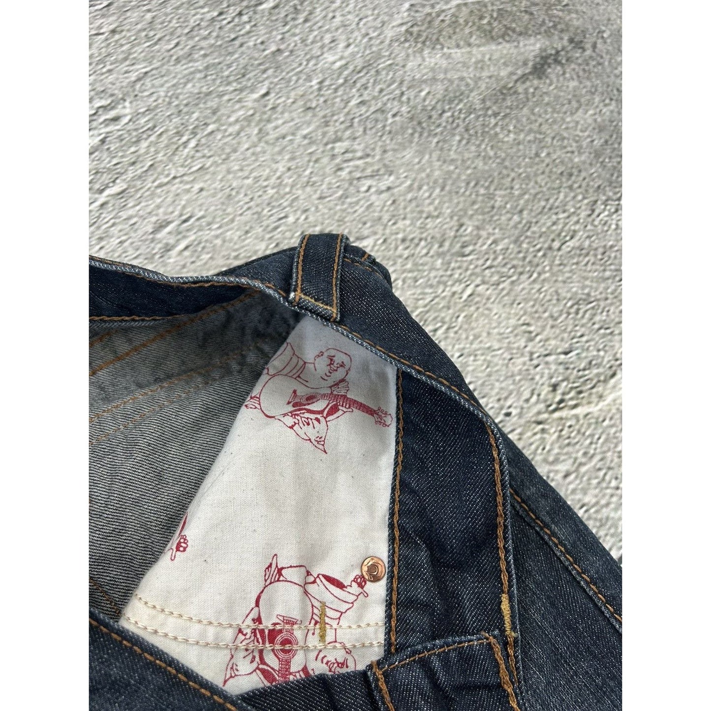 True Religion vintage jeans navy red thick stitching Y2K