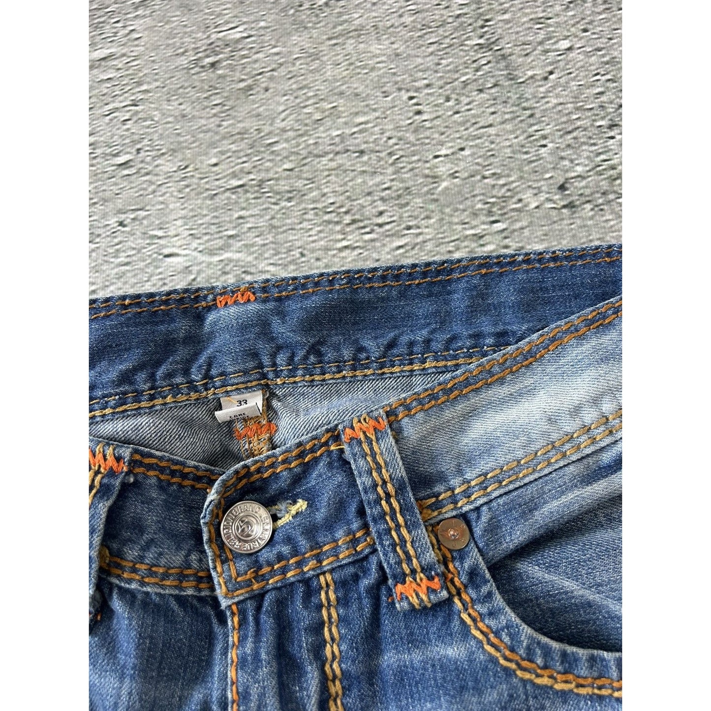 True Religion blue jeans thick stitching straight Y2K