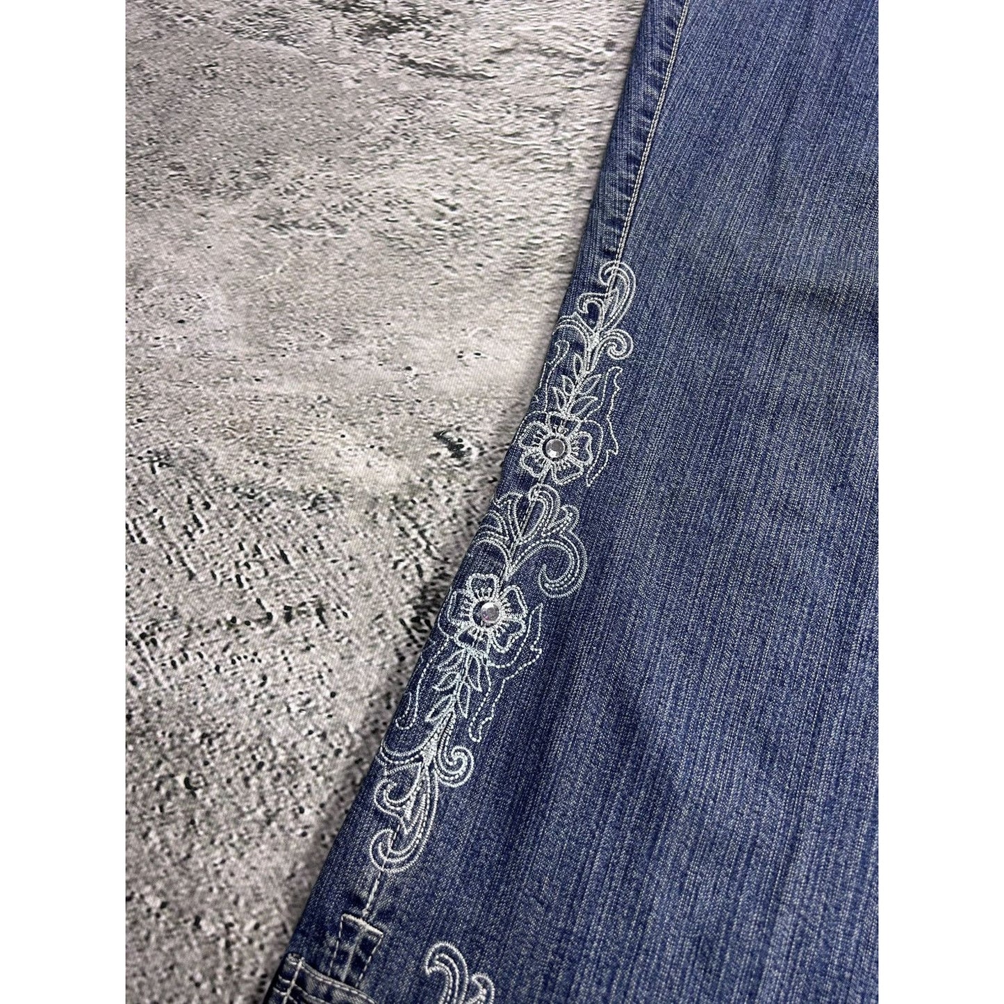 Y2K jeans flared floral embroidery rhinestone