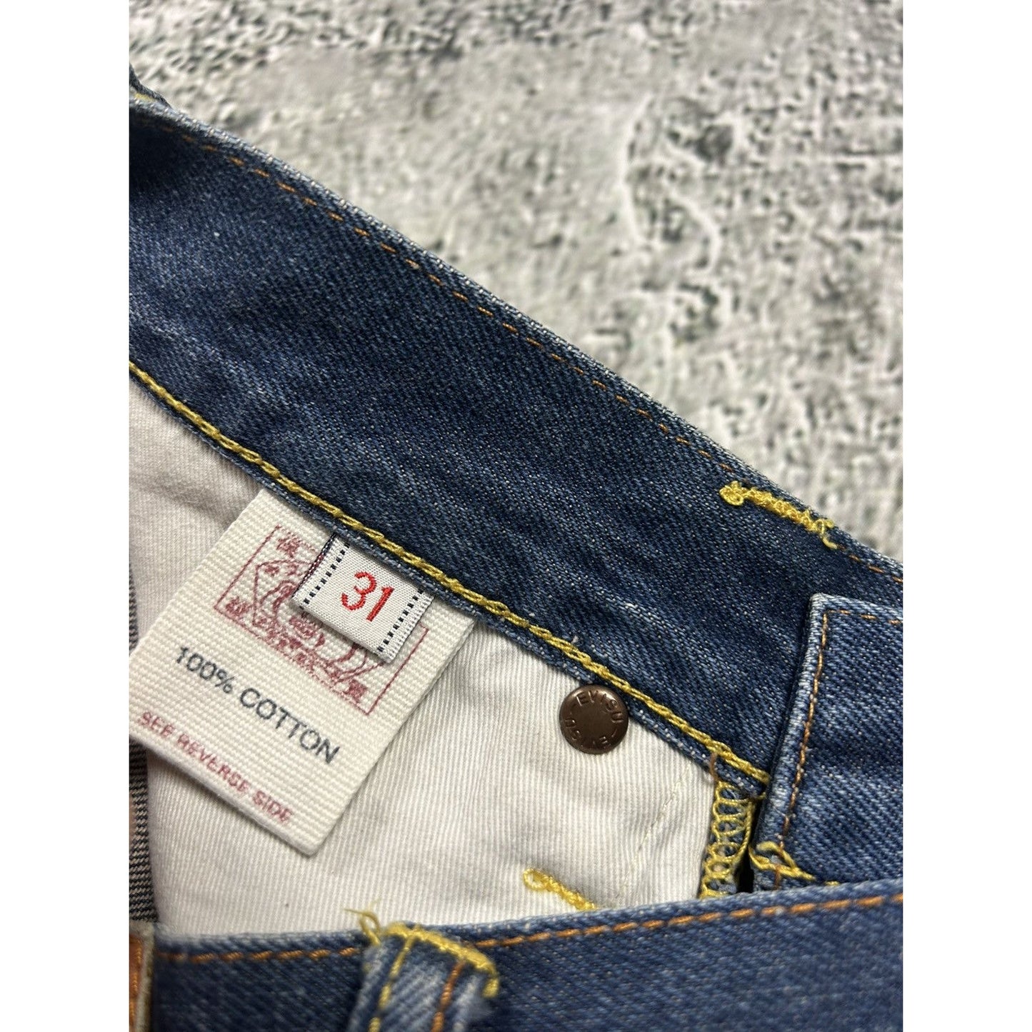 Evisu jeans daicock big logo yellow selvedge denim Japan