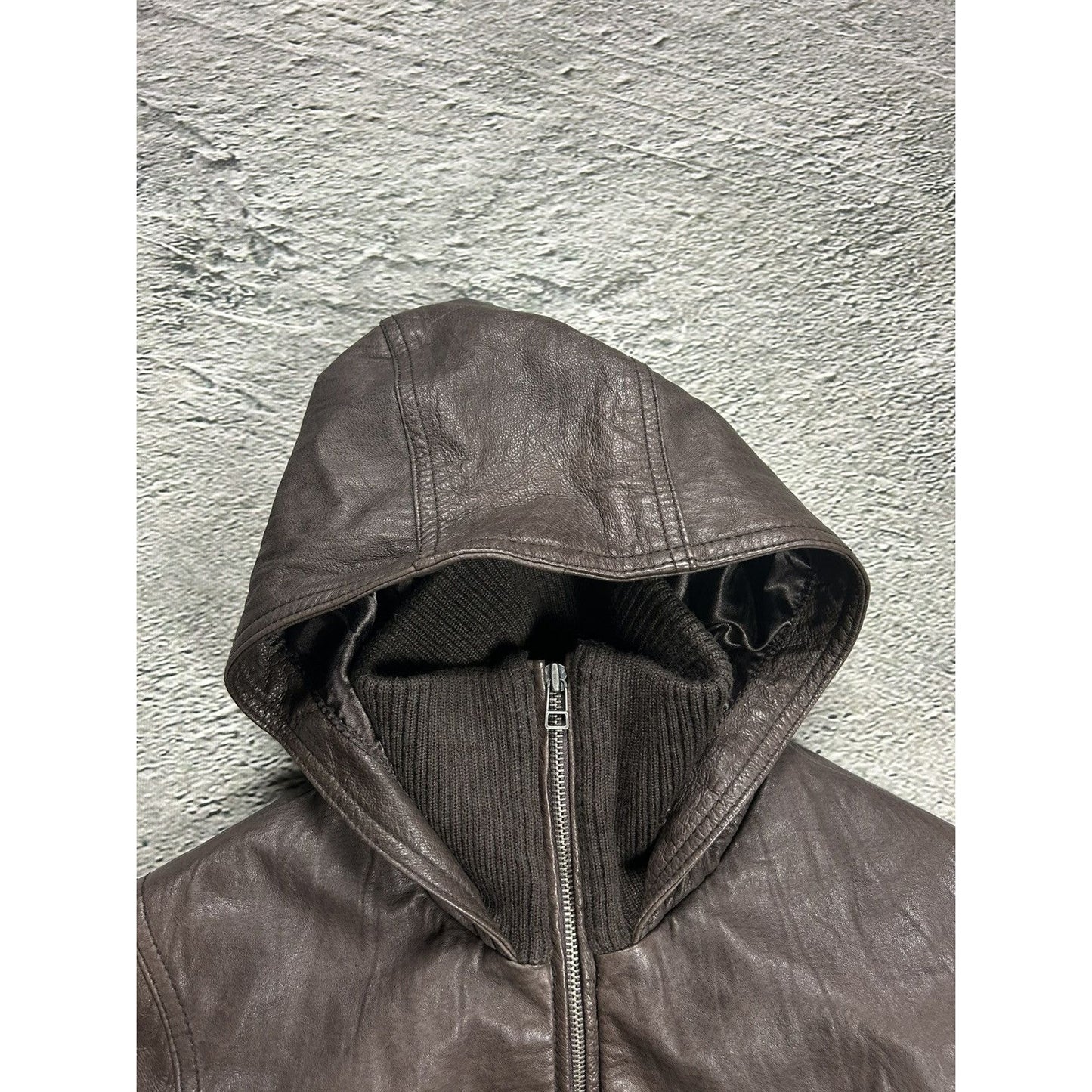 Leather Jacket Vintage hooded brown Y2K Bik Bok