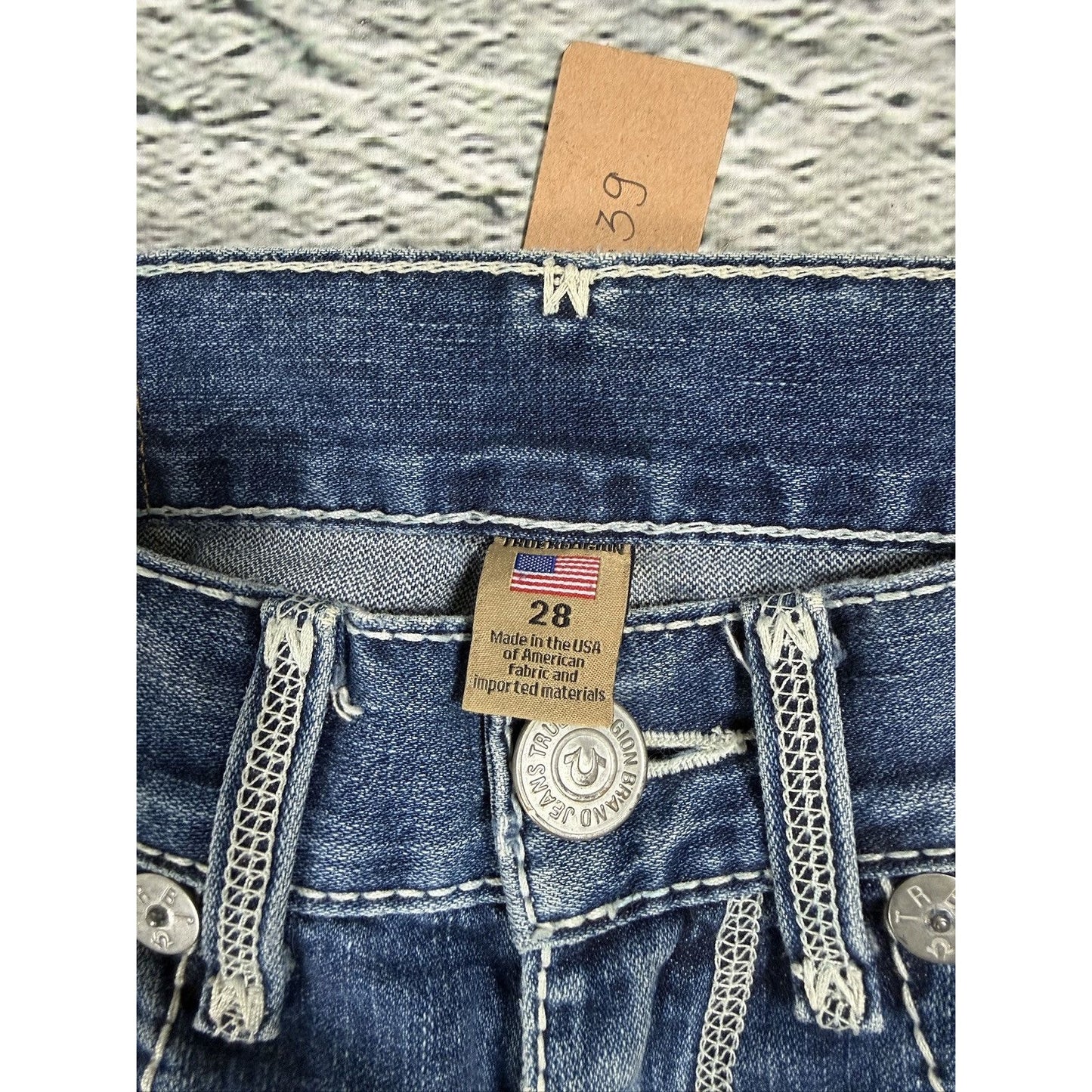 True Religion Geno blue jeans white stitching