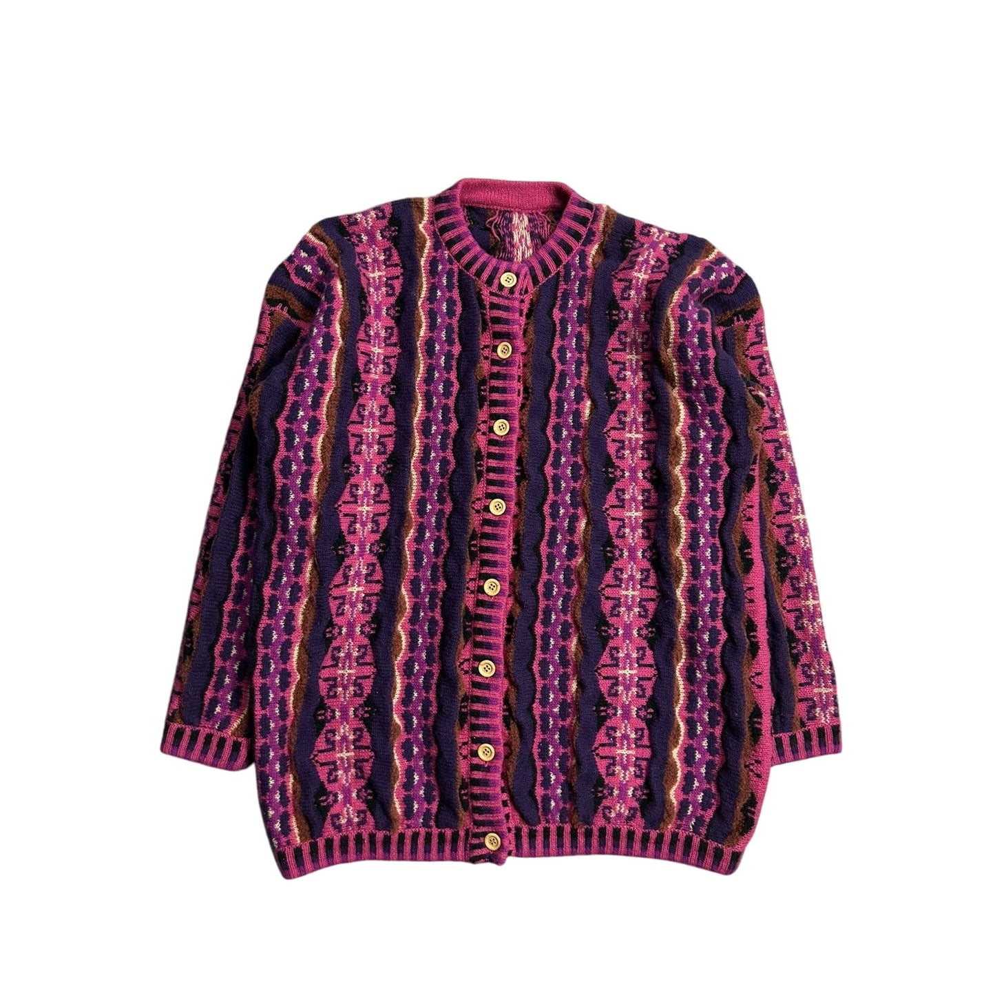 vintage cardigan multicolor cable knit Coogi style sweater
