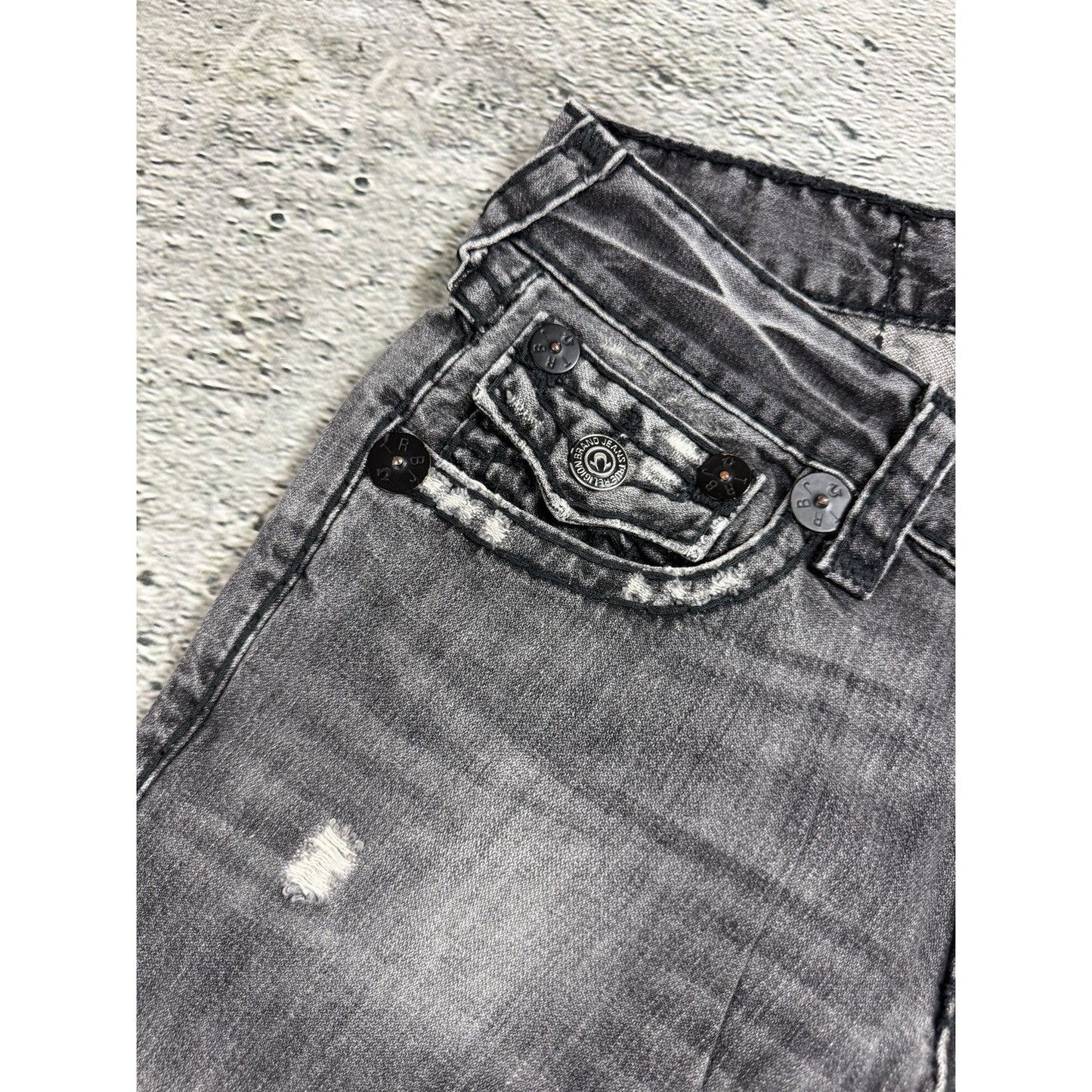 True Religion jeans grey black thick stitching Billy bootcut