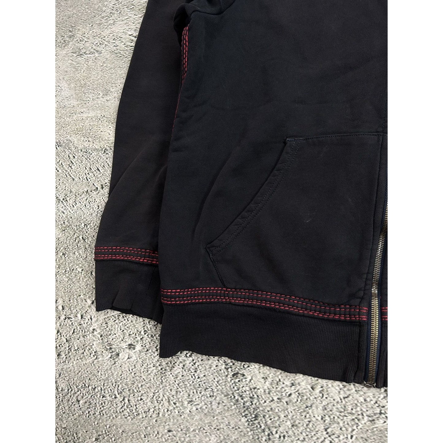 True Religion zip hoodie vintage black red thick stitching