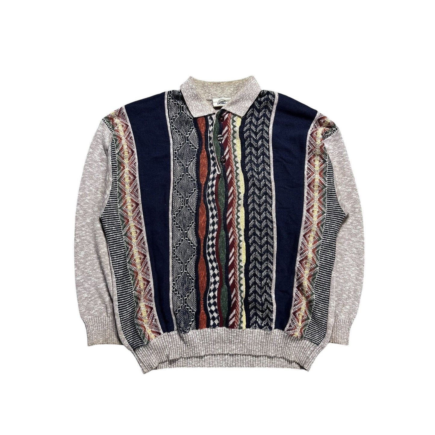 Gardeur vintage sweater Coogi style cable knit multicolor