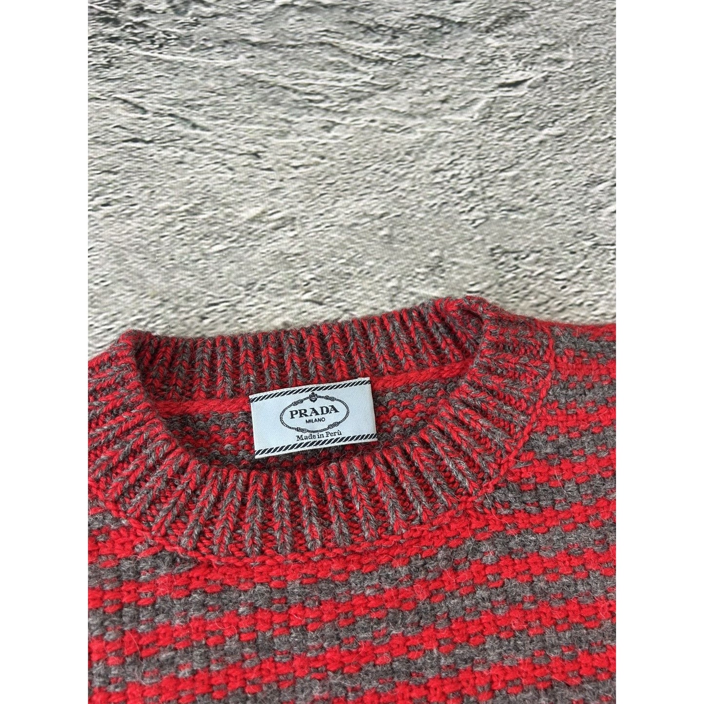 Prada sweater alpaca wool striped red grey