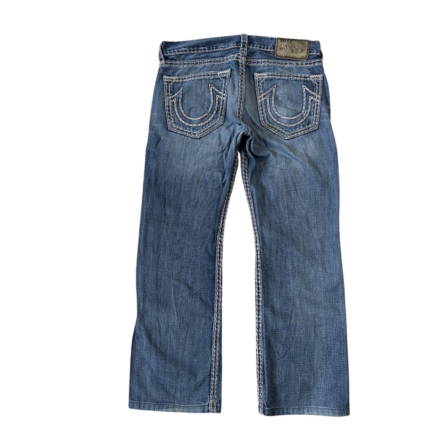True Religion jeans blue white thick stitching Bobby Y2K