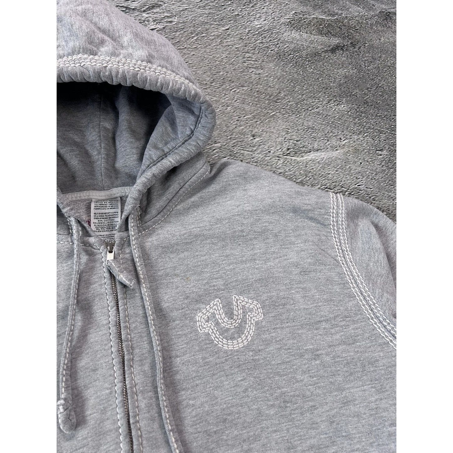 True Religion vintage grey zip hoodie white thick stitching