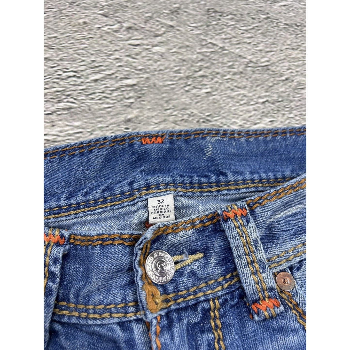 True Religion blue jeans thick stitching straight Y2K