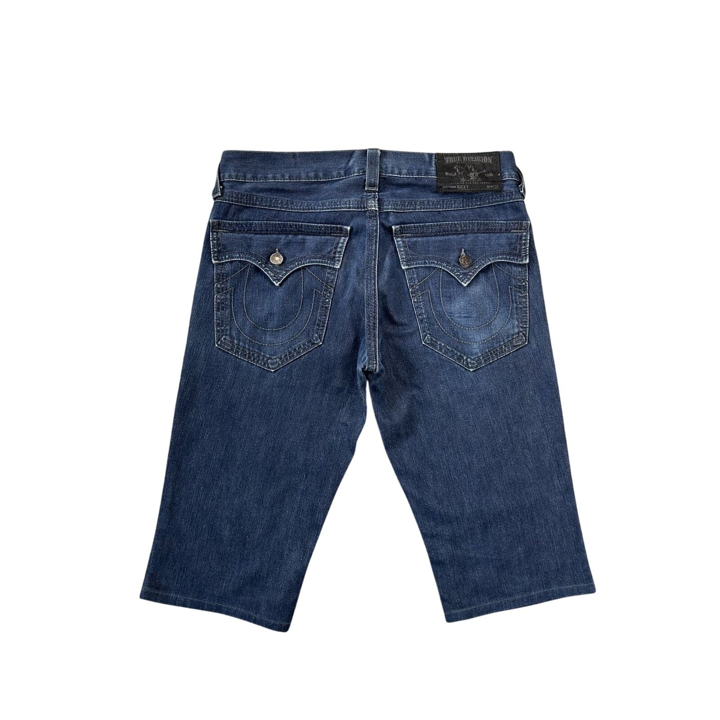 True Religion jorts denim shorts navy black stitching Ricky