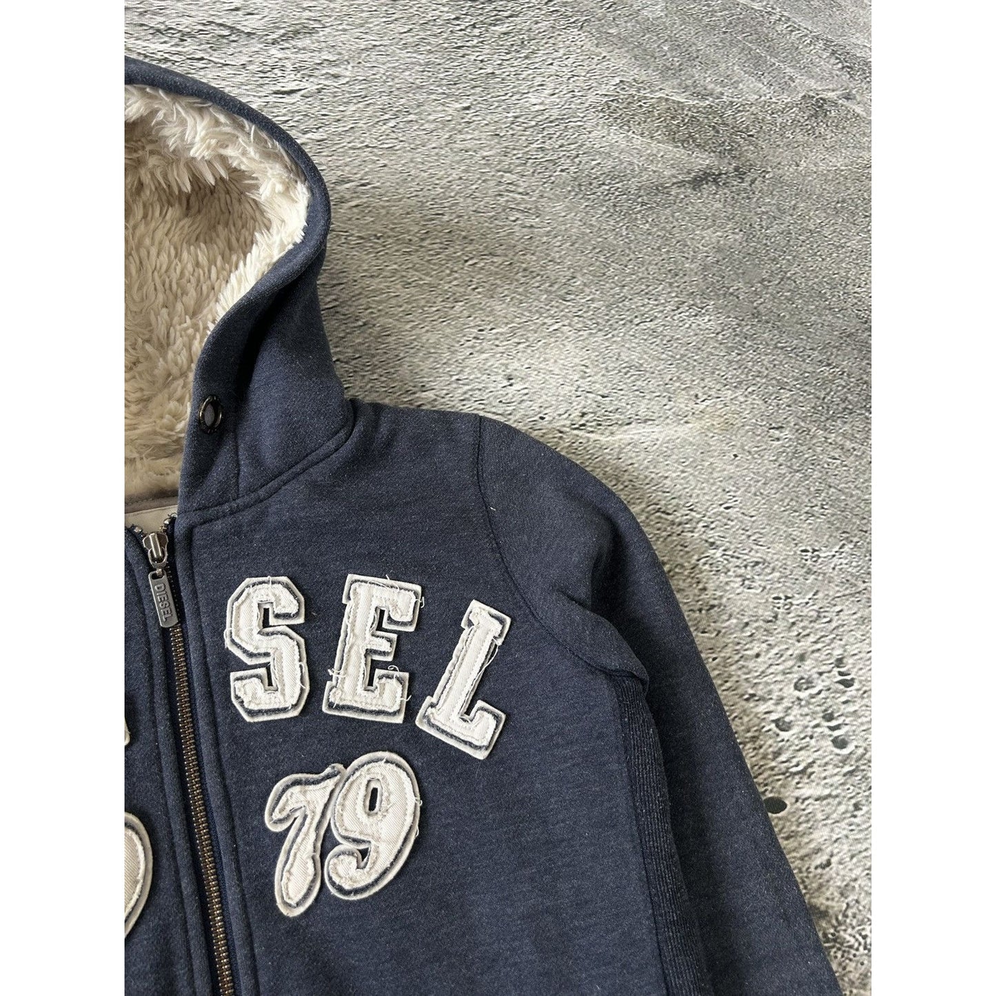 Diesel vintage zip hoodie teddy fur Y2K navy