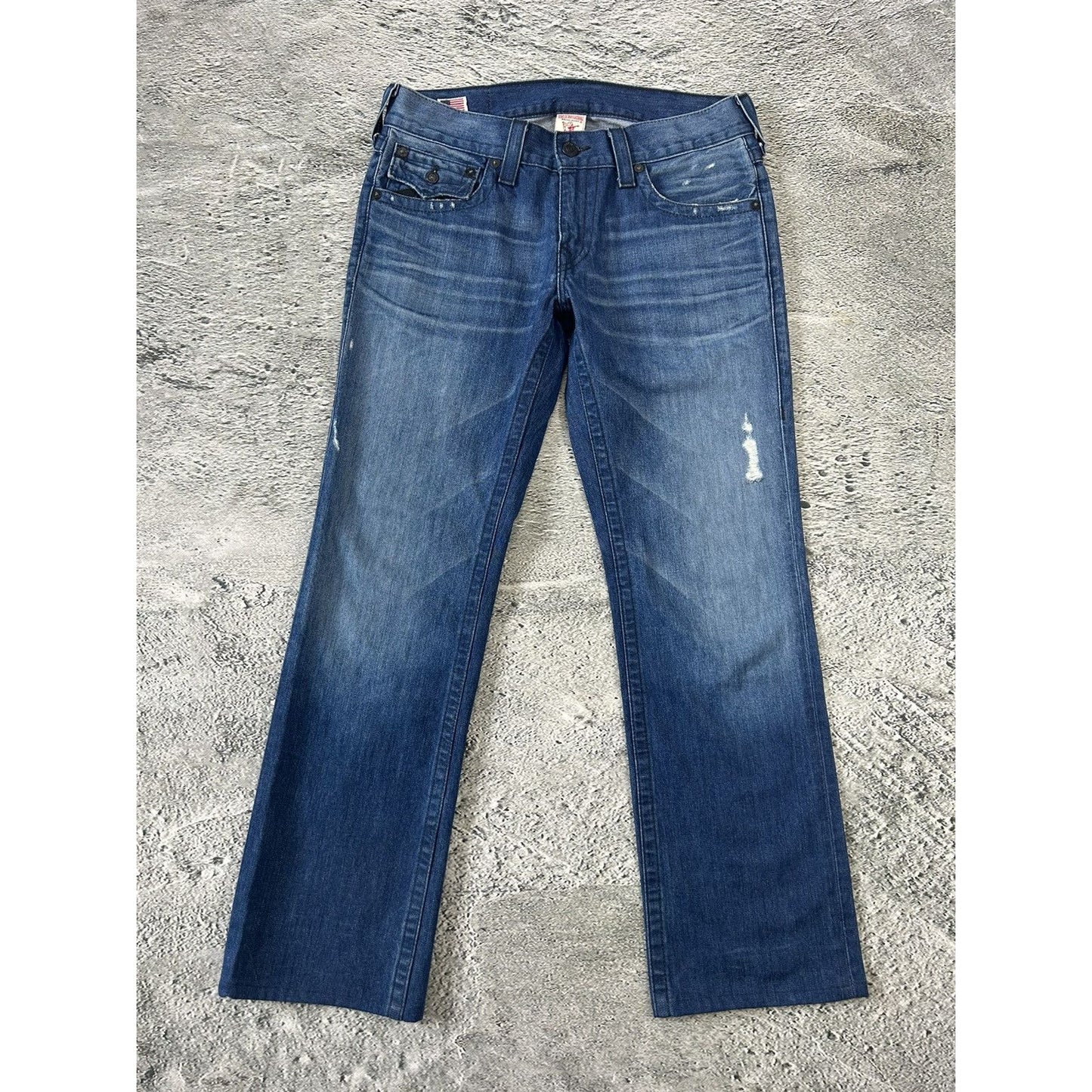 True Religion vintage blue jeans Ricky black big logo Y2K