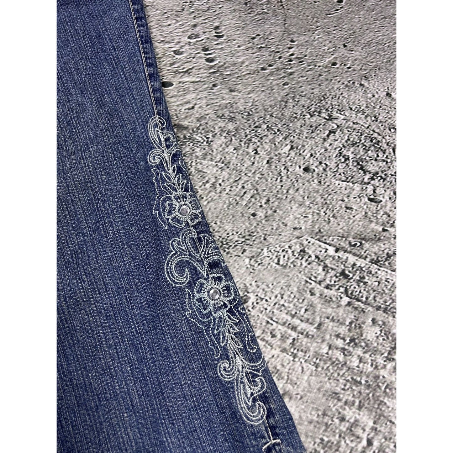 Y2K jeans flared floral embroidery rhinestone