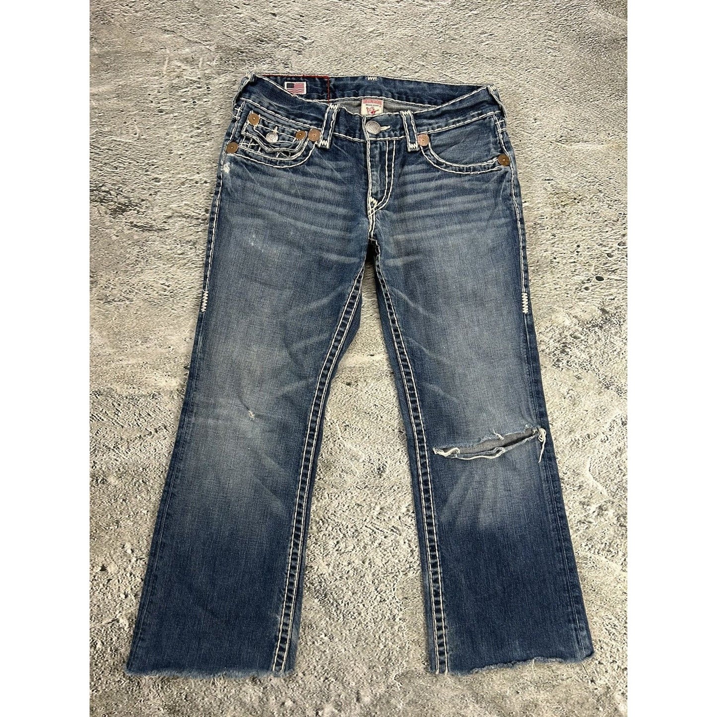 True Religion blue jeans white thick stitching Billy Super T