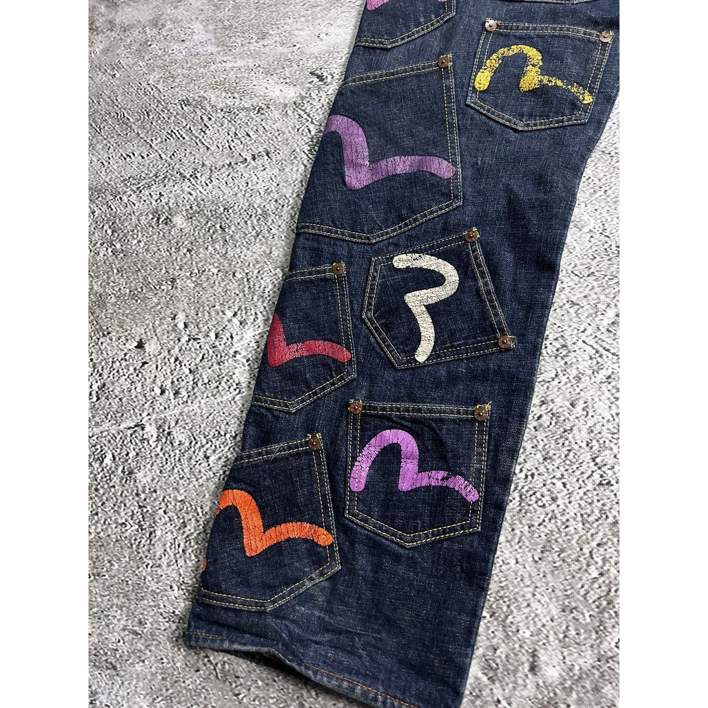 Evisu multipocket jeans multicolor vintage selvedge denim