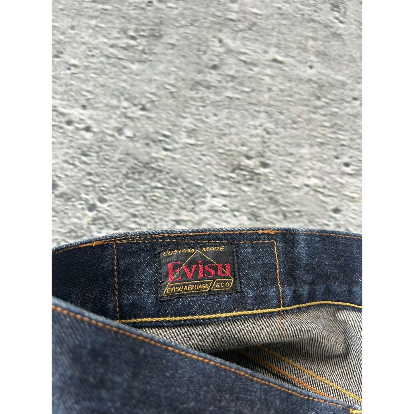 Evisu jorts navy blue Y2K shorts denim white seagulls