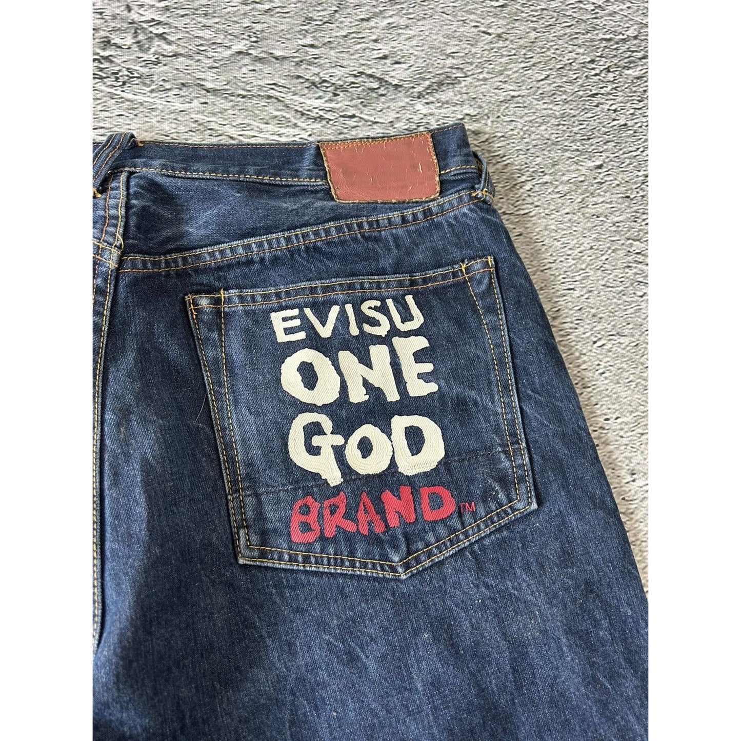 Evisu jeans One God Brand navy denim pants Y2K baggy