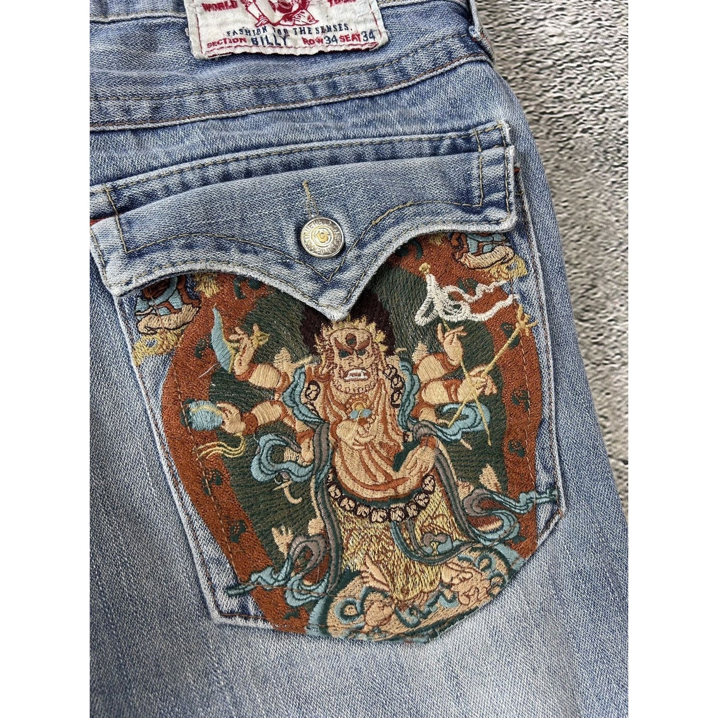 True Religion blue jeans Billy embroidery big logo Y2K denim