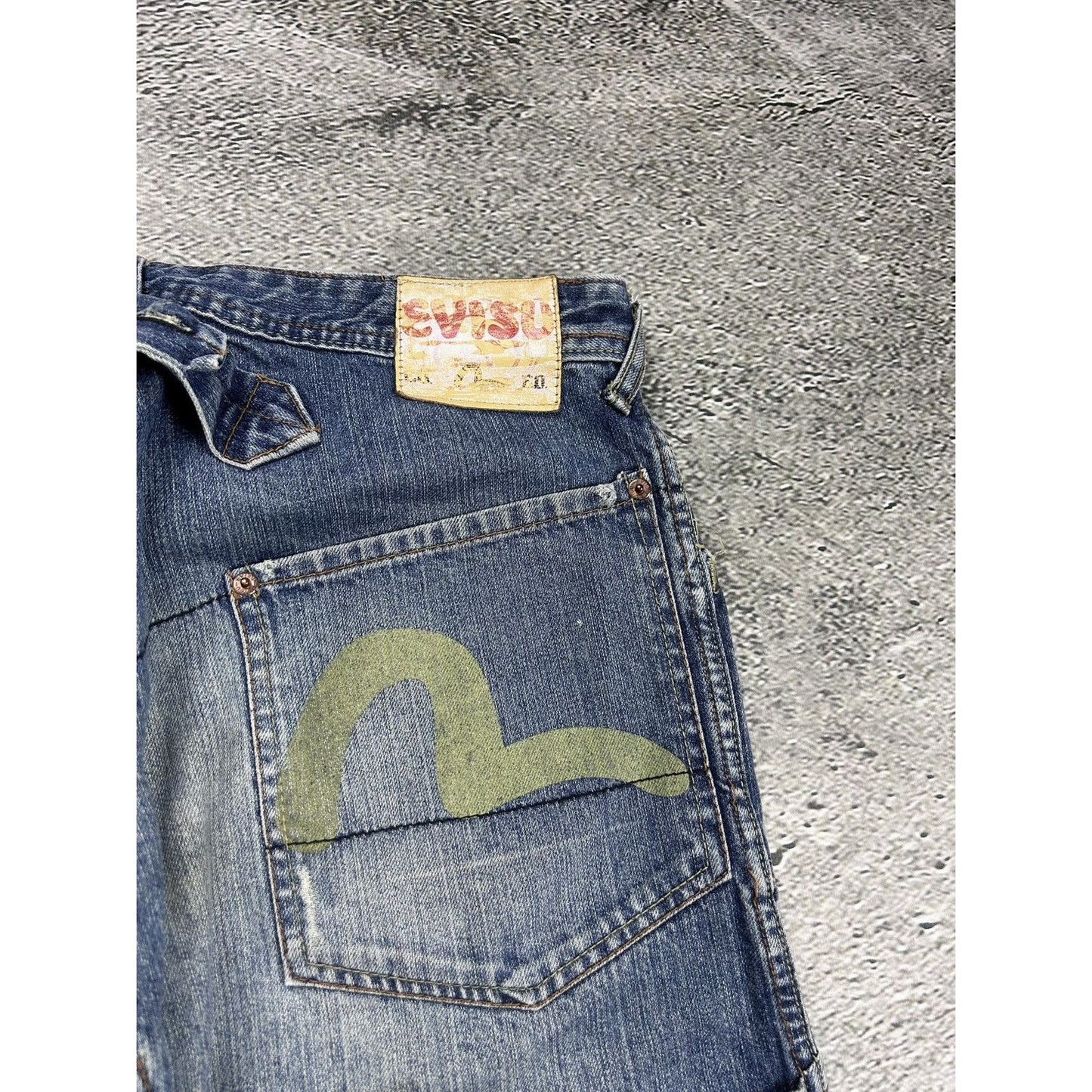 Evisu EU ED jeans vintage denim pants seagulls cargo blue