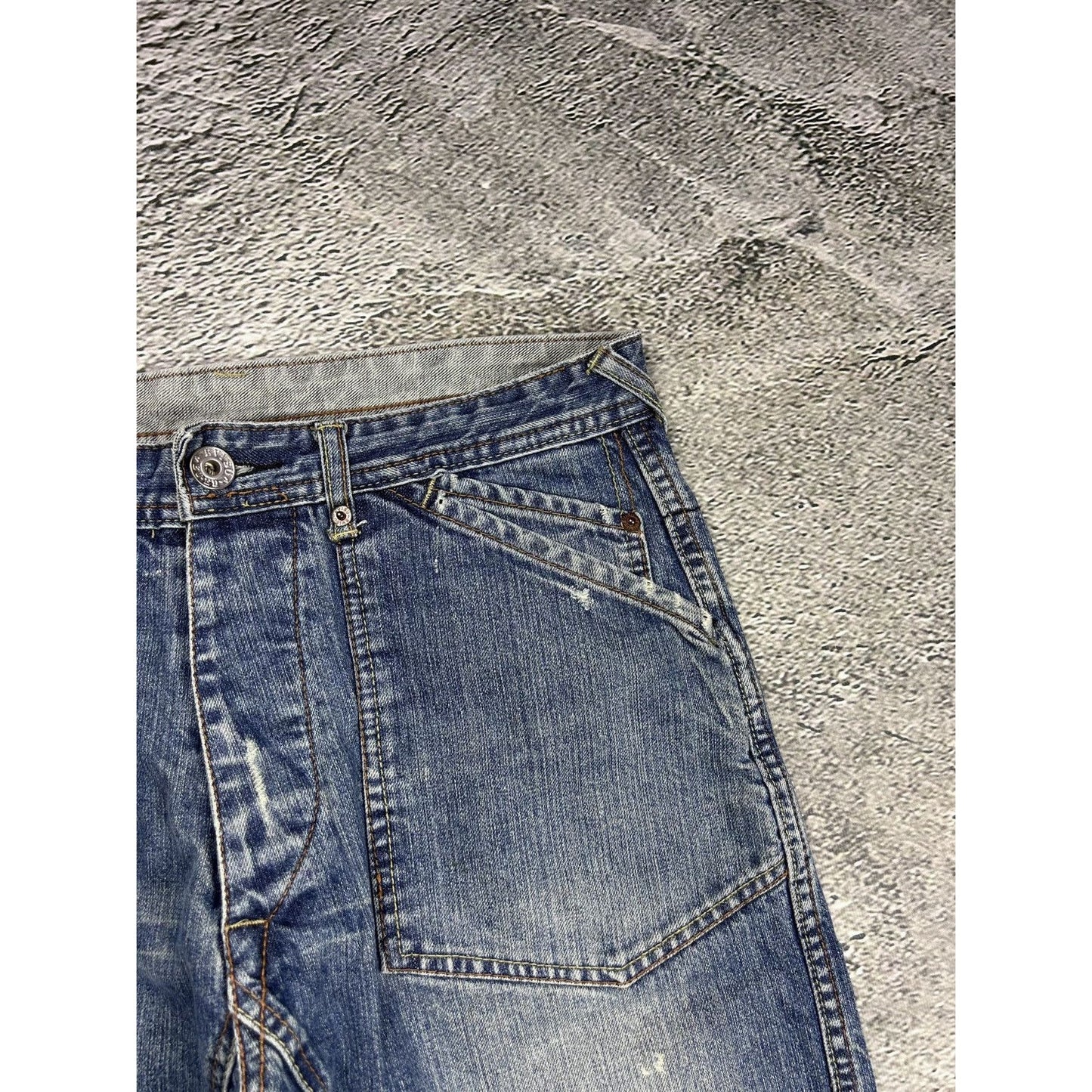 Evisu EU ED jeans vintage denim pants seagulls cargo blue