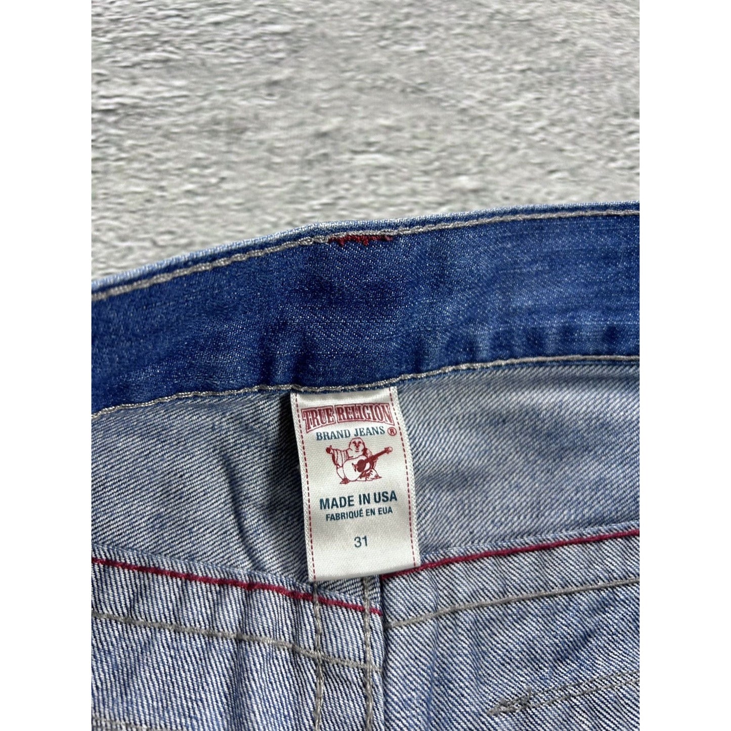 True Religion vintage blue jeans straight red logo Y2K