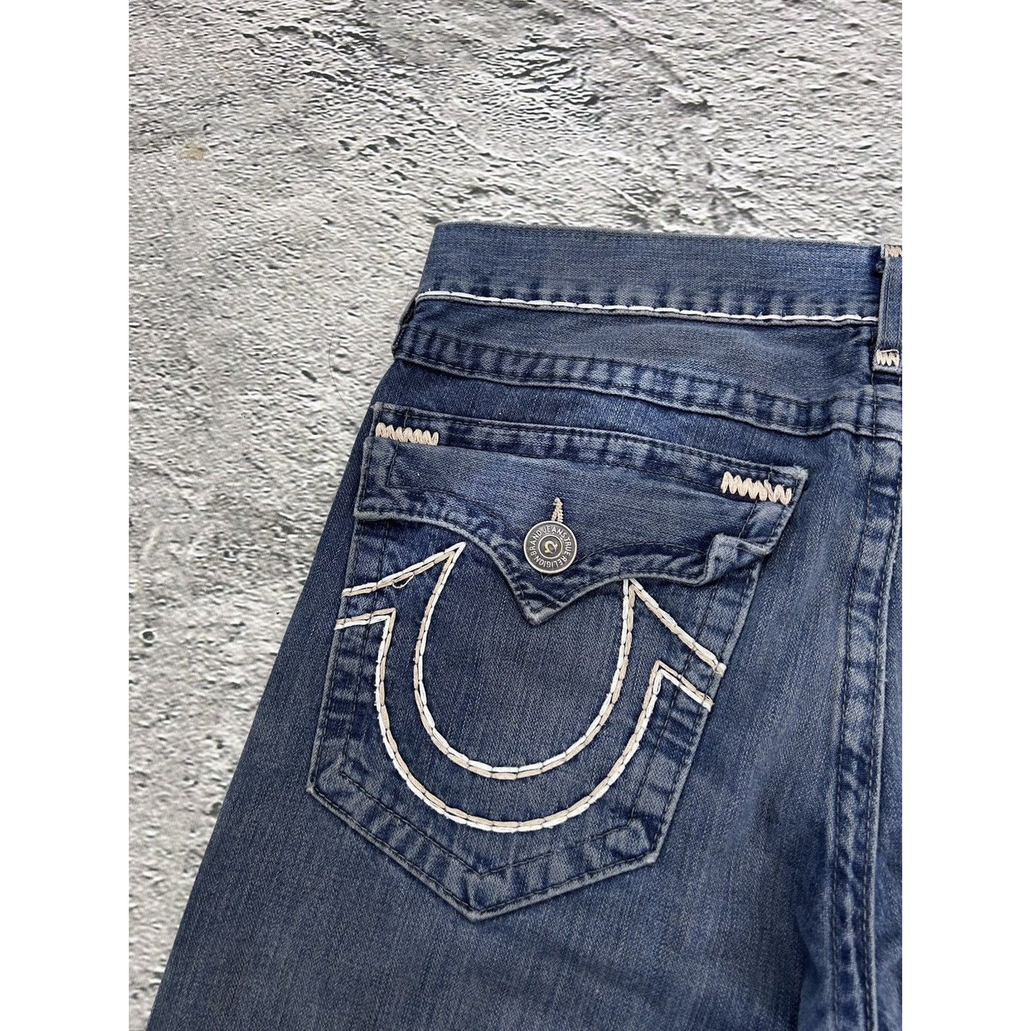 True Religion vintage navy blue jeans Ricky thick stitching
