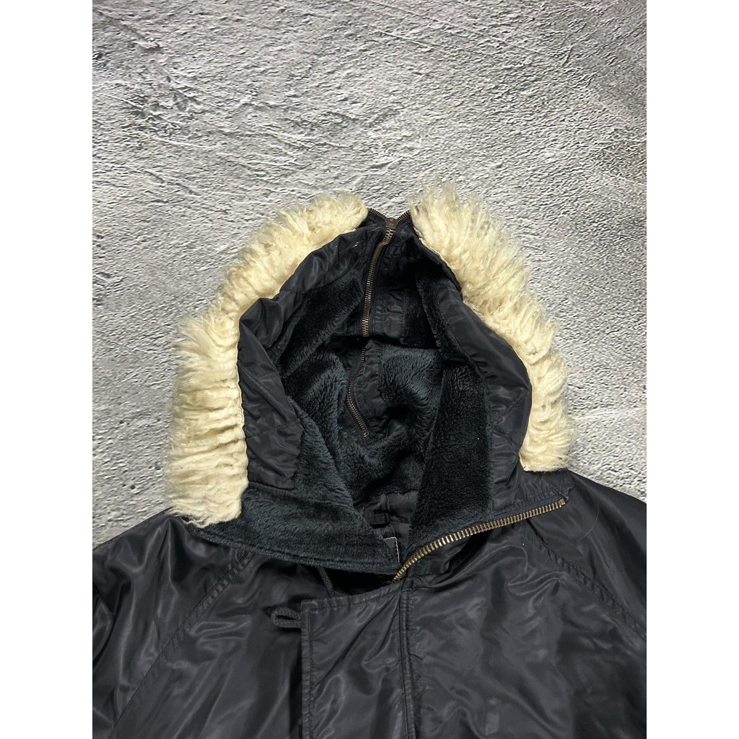 Vintage bomber jacket with fur hooded full zip
